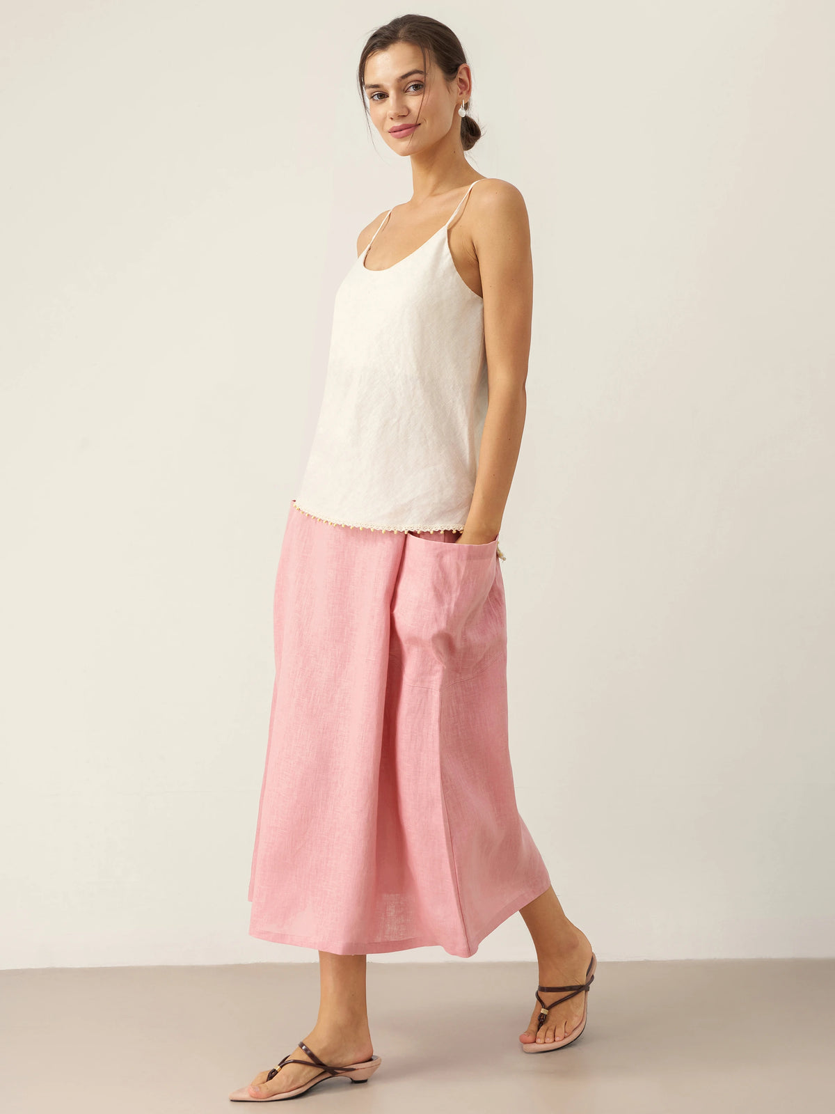 100% Linen Beaded Hem Camisole Bree by LINTICO for women