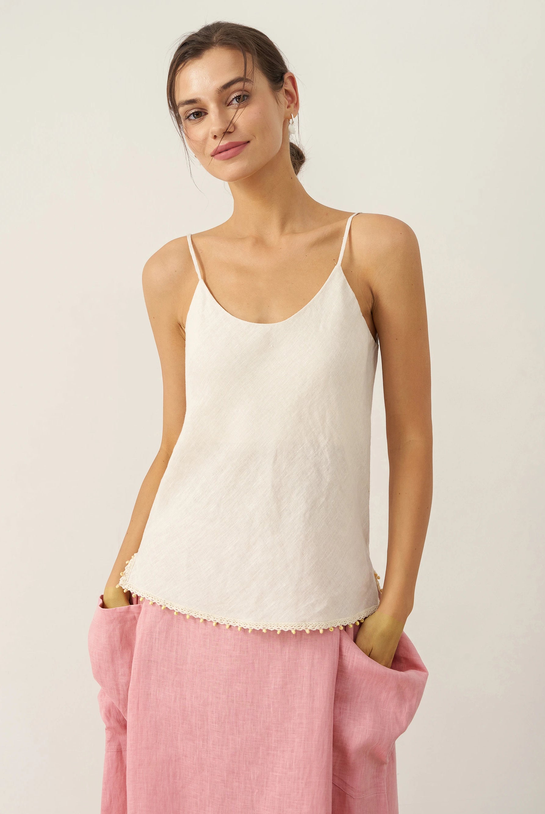 100% Linen Beaded Hem Camisole Bree by LINTICO for women