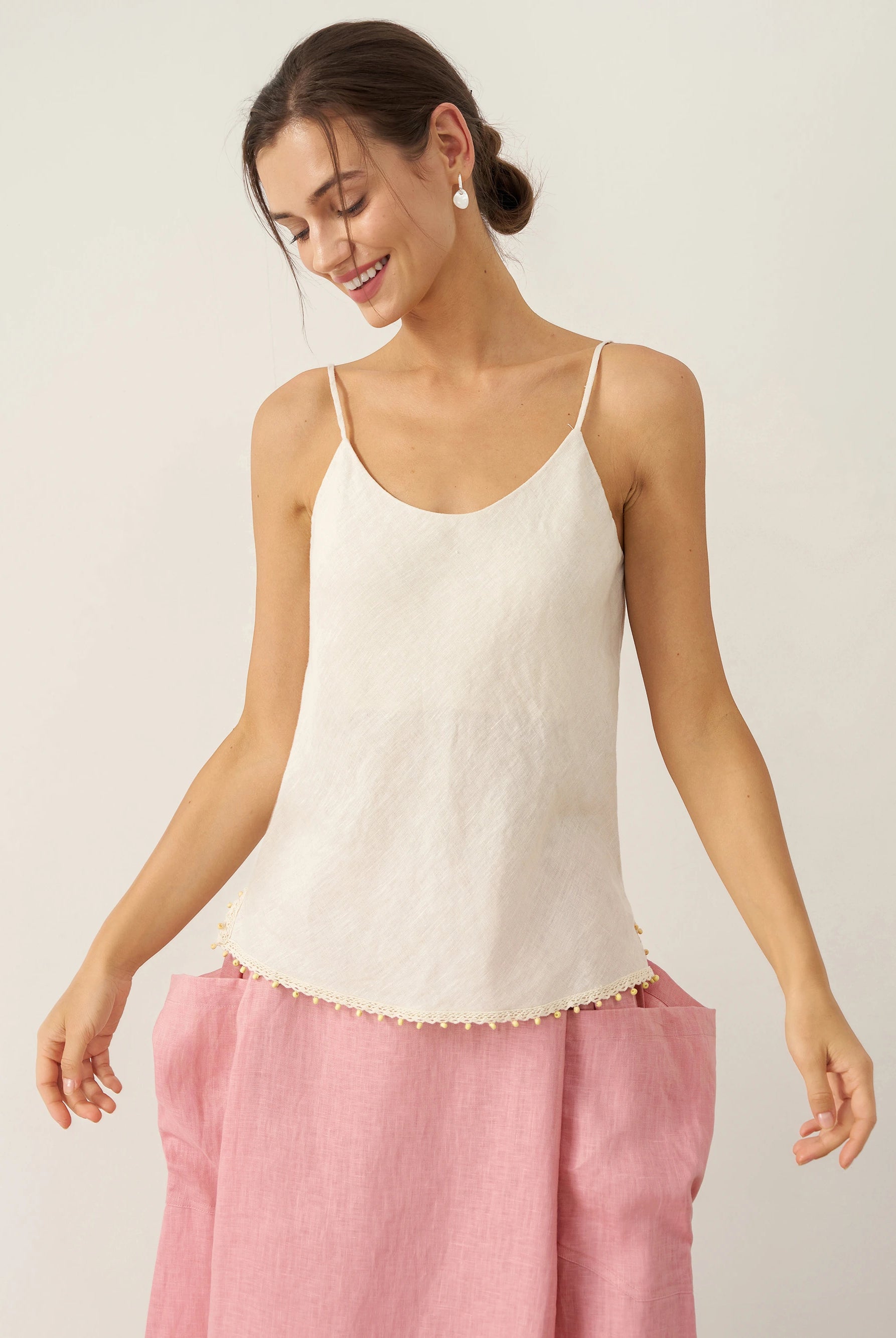 100% Linen Beaded Hem Camisole Bree by LINTICO for women