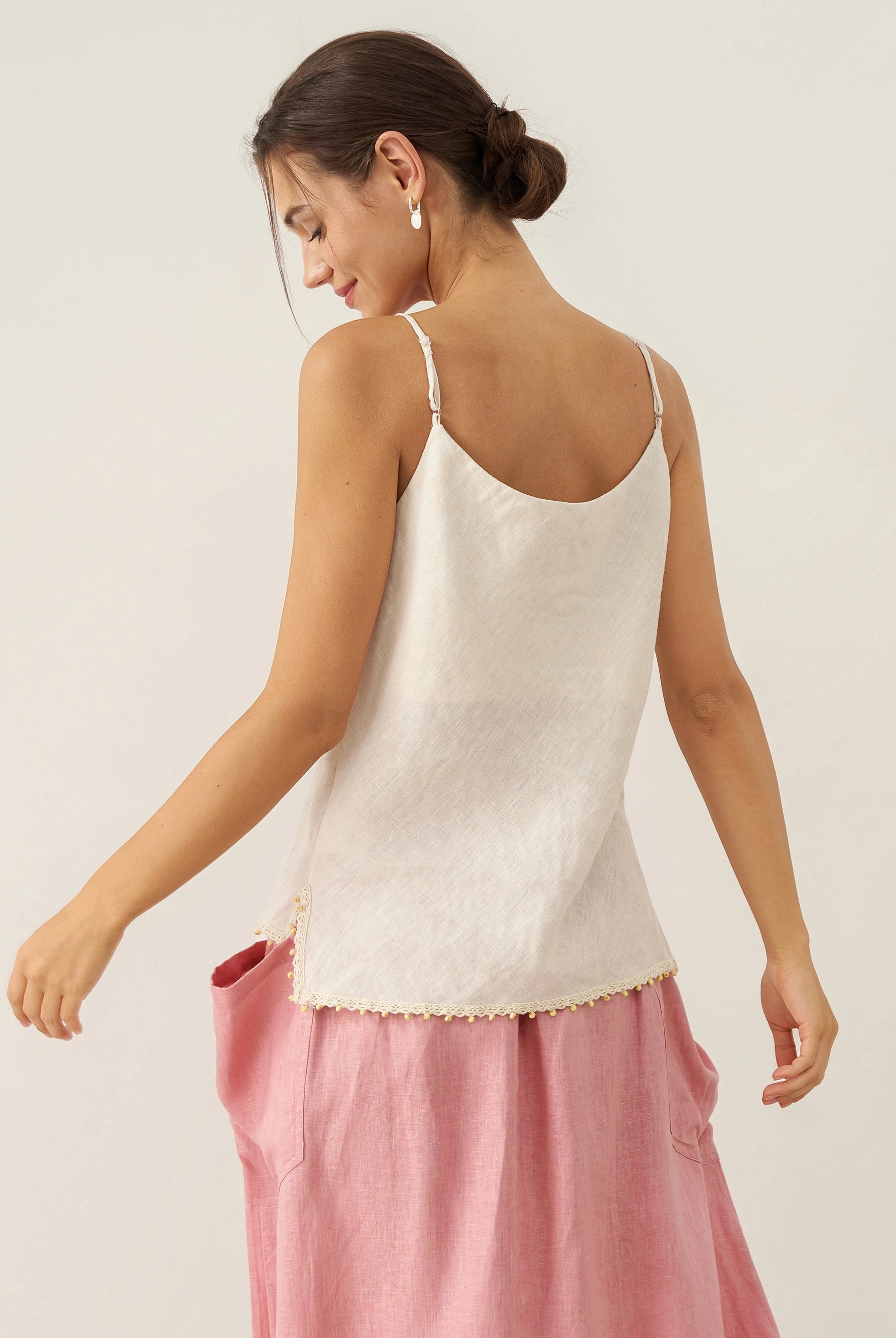100% Linen Beaded Hem Camisole Bree by LINTICO for women