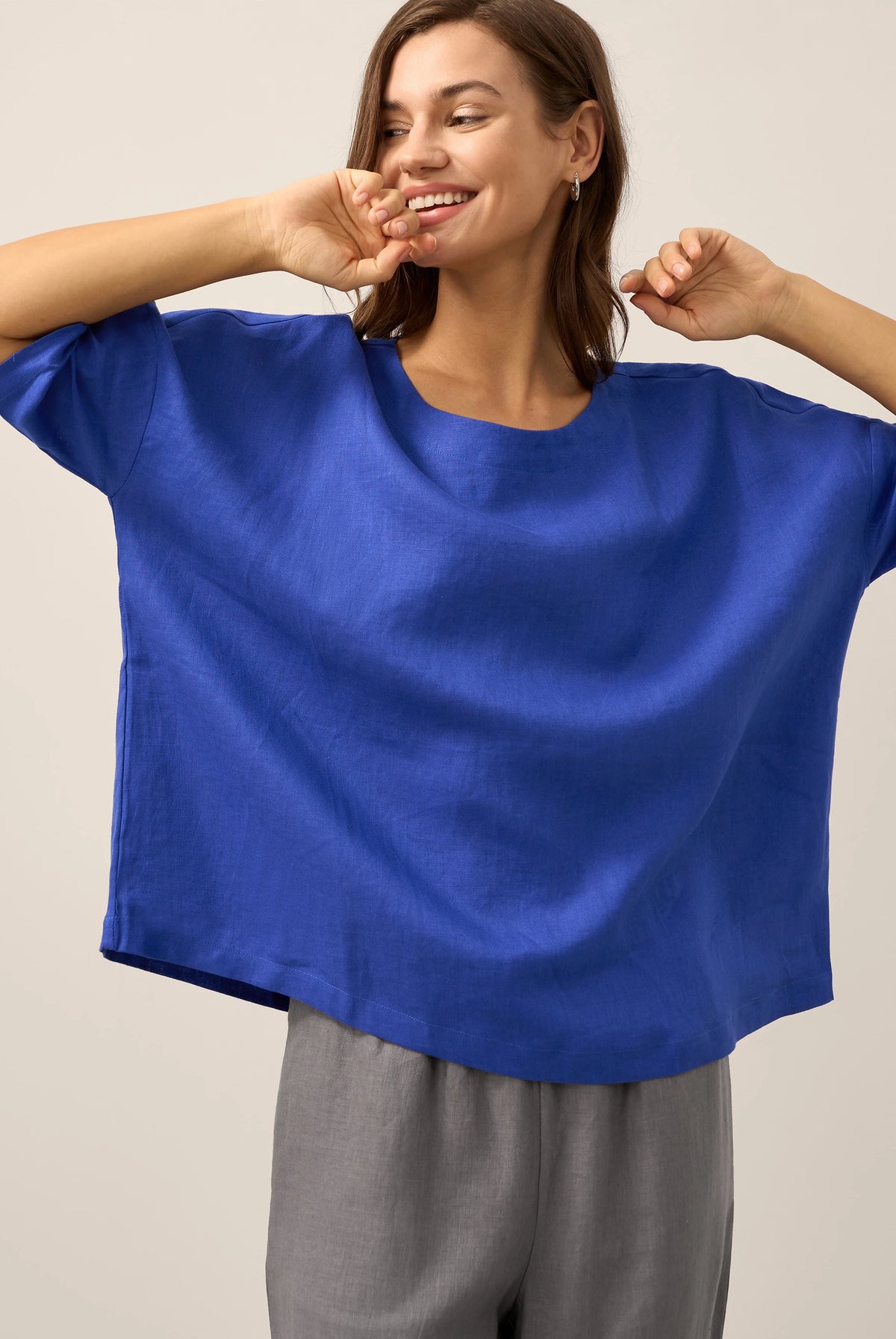 100% Linen Boatneck 3/4 Length Sleeve Top AURORA by LINTICO for women