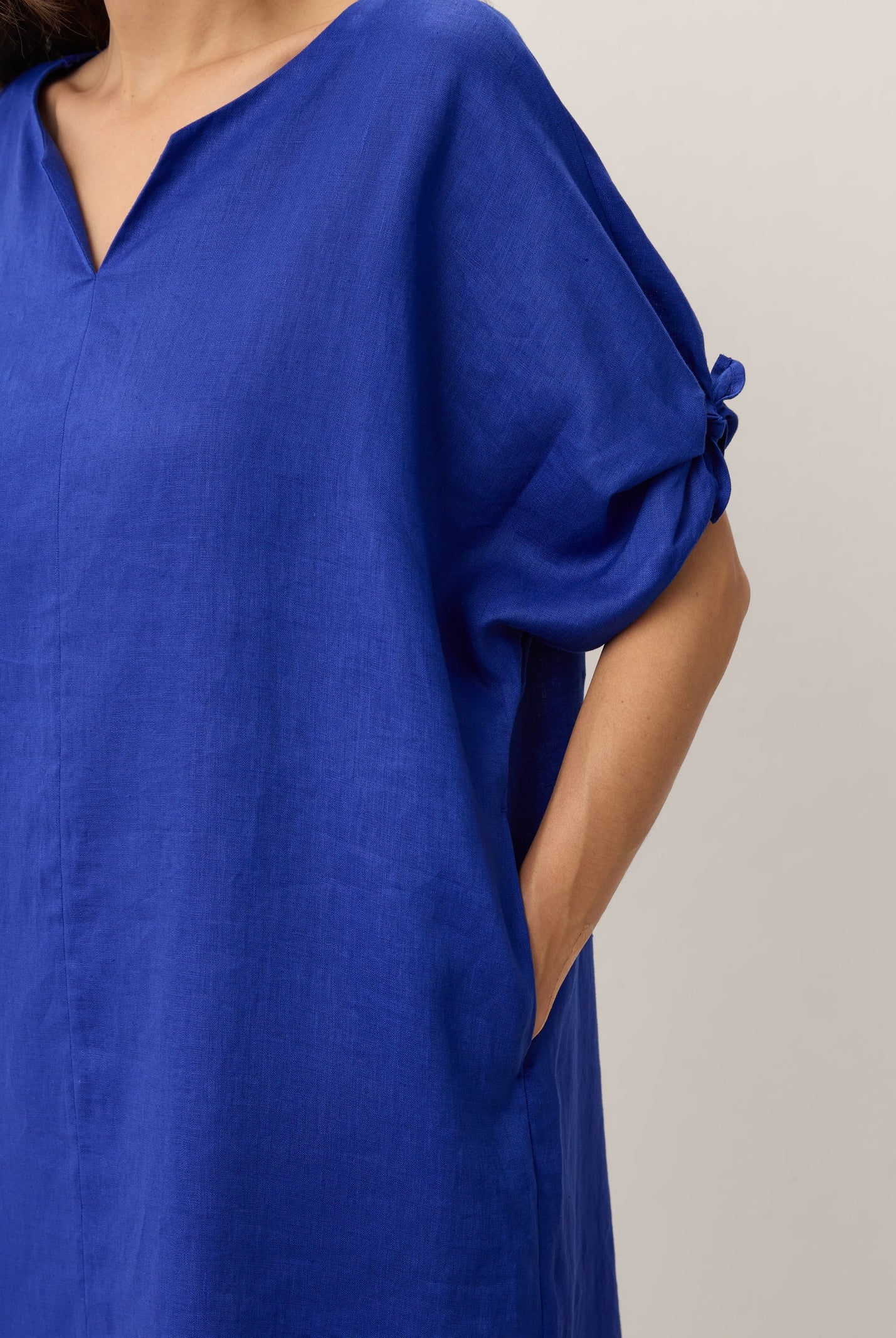 100% Linen Bow-Tie Cuff Split-Hem Midi Dress JESSAMINE by LINTICO for women