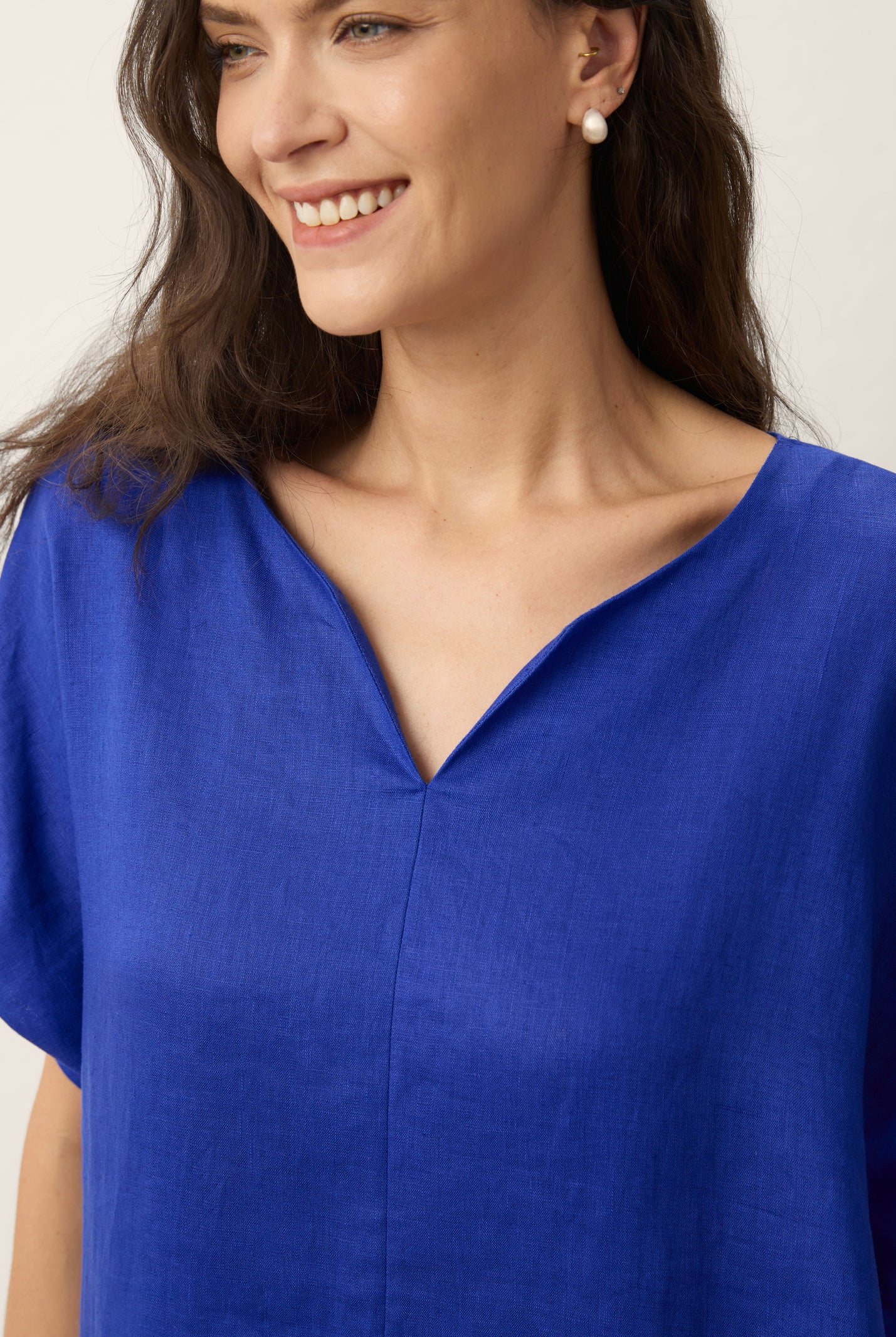 100% Linen Bow-Tie Cuff Split-Hem Midi Dress JESSAMINE by LINTICO for women