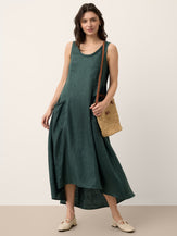 100% Linen Braided Neck Handkerchief Hem Maxi Dress CARISSA by LINTICO