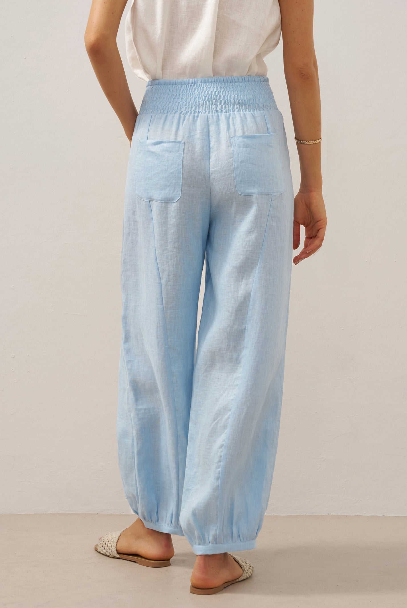 100% Linen Broad Elastic Waistband Pants TALIA by LINTICO for women
