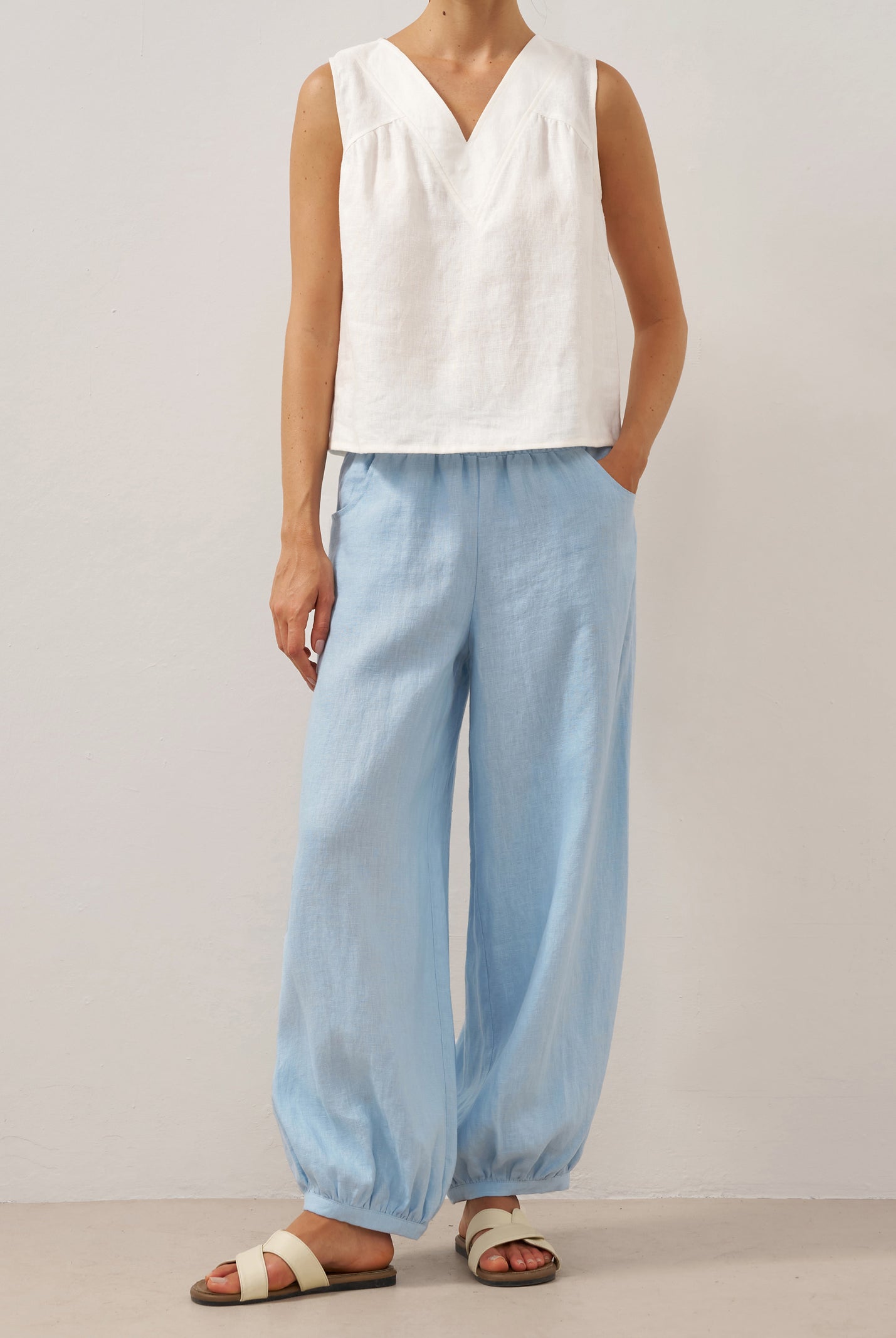 100% Linen Broad Elastic Waistband Pants TALIA by LINTICO for women