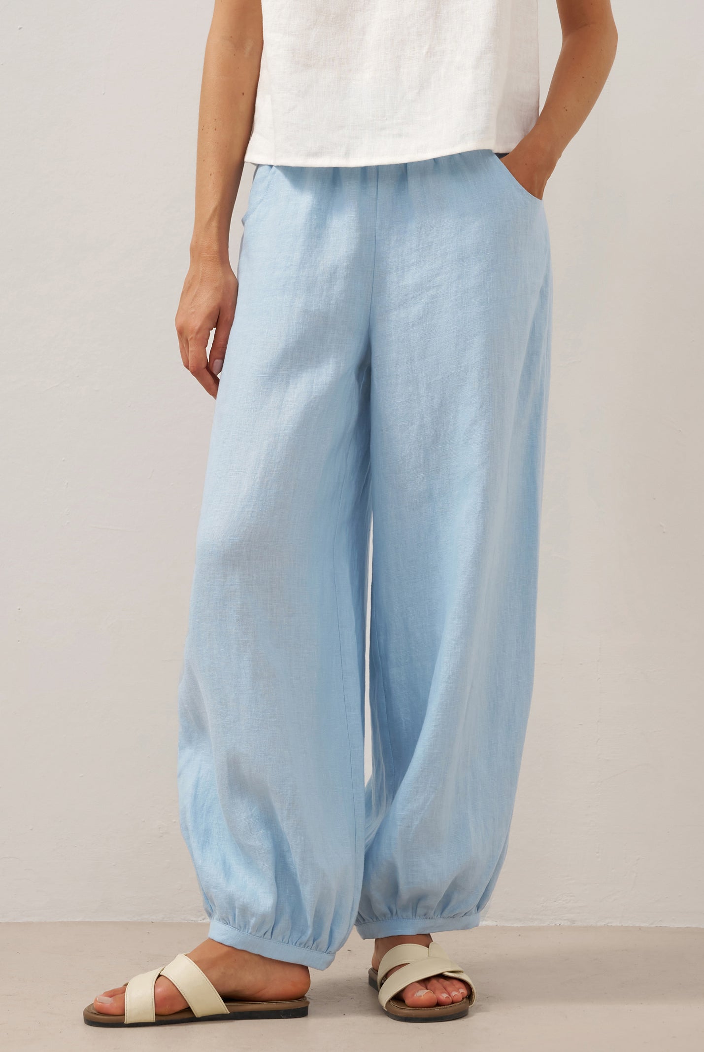 100% Linen Broad Elastic Waistband Pants TALIA by LINTICO for women