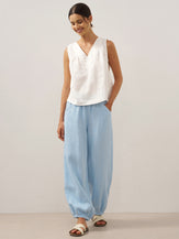 100% Linen Broad Elastic Waistband Pants TALIA by LINTICO for women