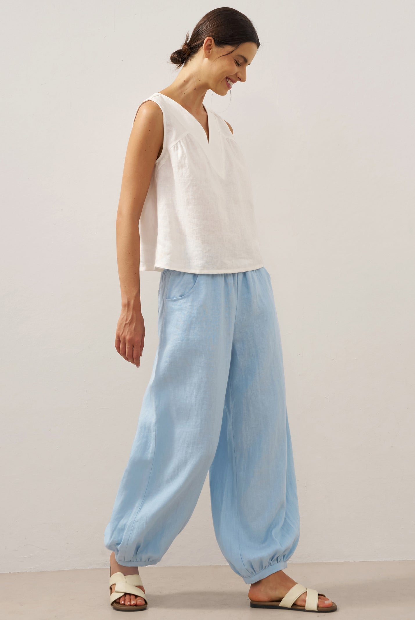 100% Linen Broad Elastic Waistband Pants TALIA by LINTICO for women