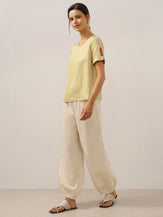 100% Linen Broad Elastic Waistband Pants TALIA by LINTICO for women