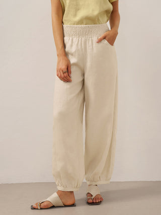 100% Linen Broad Elastic Waistband Pants TALIA