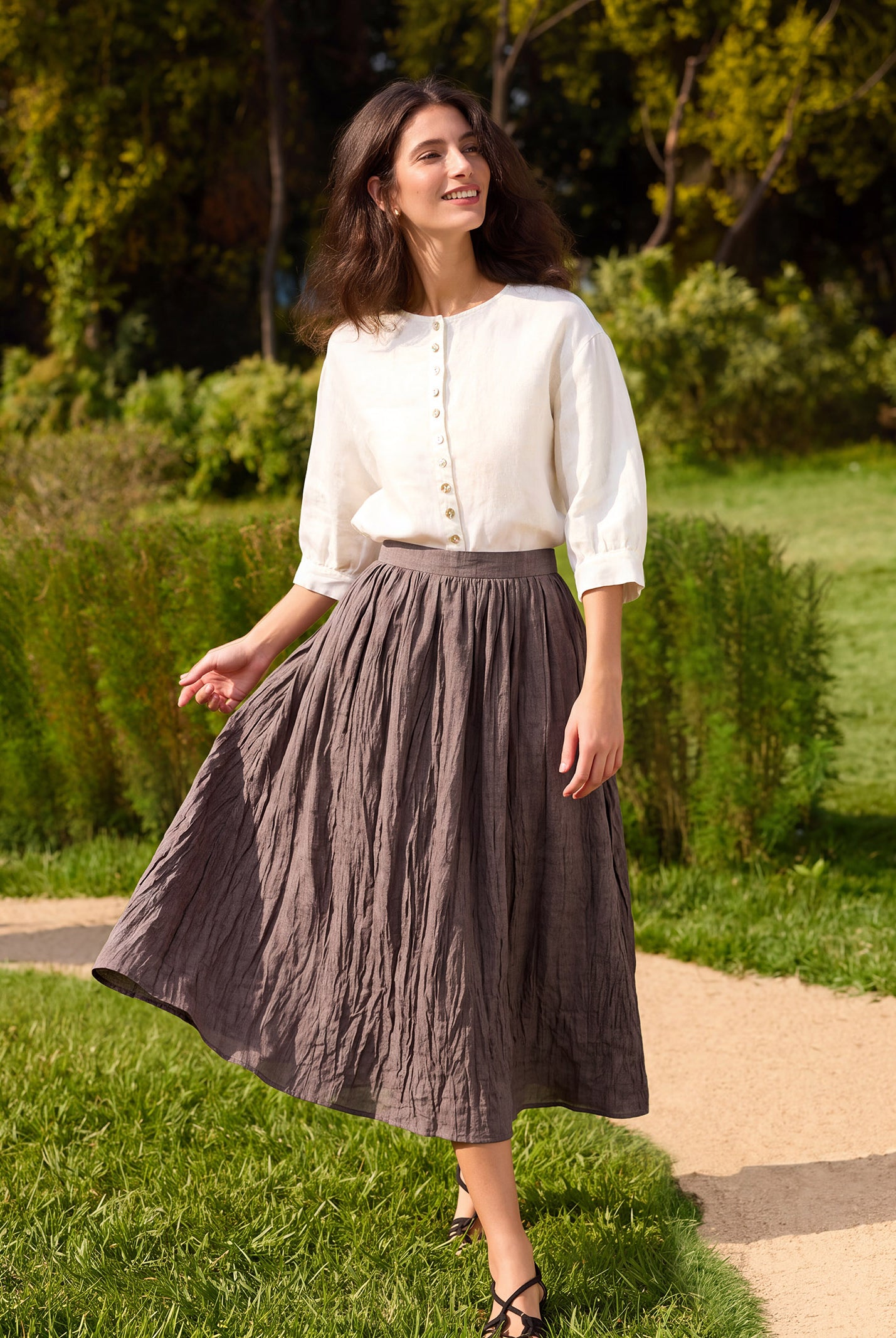 White 100% Linen Button-Front Drop Shoulder Shirt EASTER by LINTICO