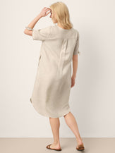 100% Linen Button-Front Tie Cuff V-Neck Shirt Dress HONORIA by LINTICO for women