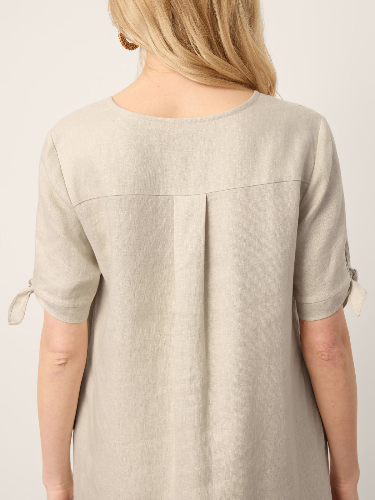 100% Linen Button-Front Tie Cuff V-Neck Shirt Dress HONORIA by LINTICO for women