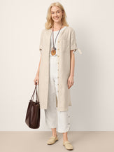 100% Linen Button-Front Tie Cuff V-Neck Shirt Dress HONORIA by LINTICO for women