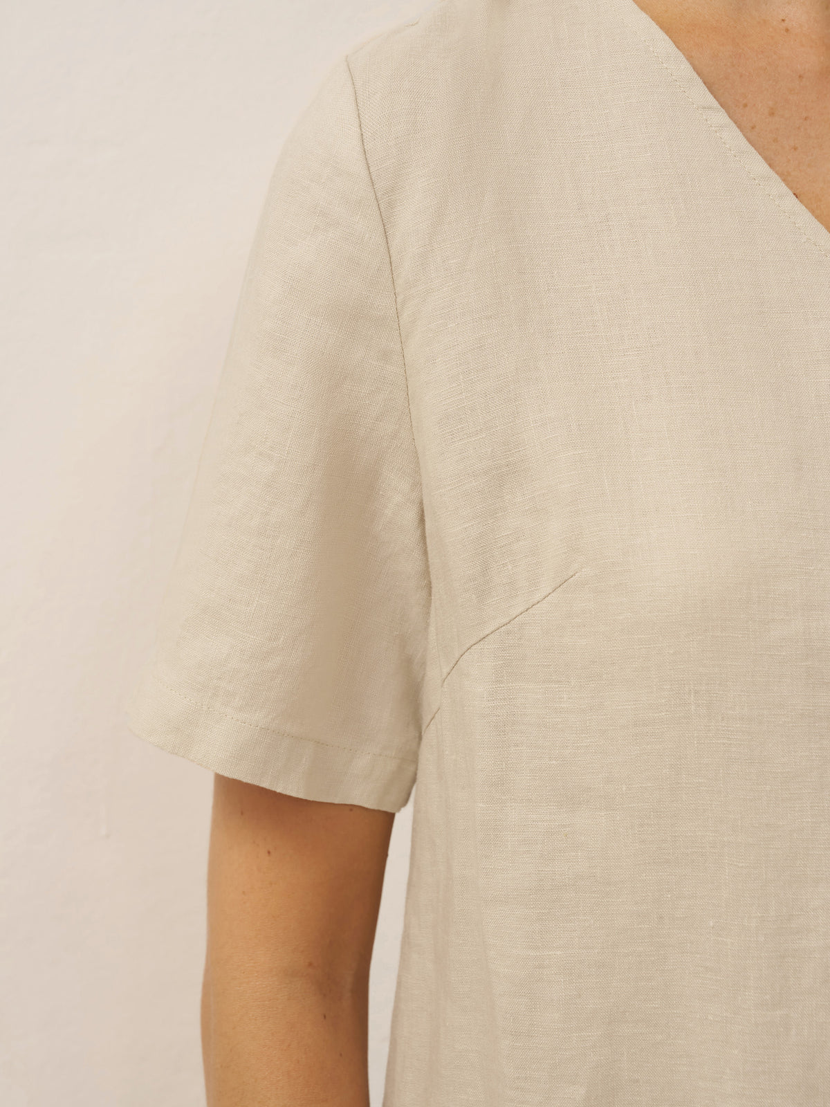 100% Linen Button Front V-Neck Midi Dress NOA by LINTICO for women
