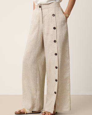 100% Linen Buttoned Slit-Hem Pants KATYA by LINTICO for women