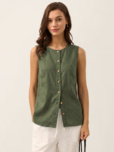 100% Linen Buttons Down Tank Top ERIN by LINTICO for women