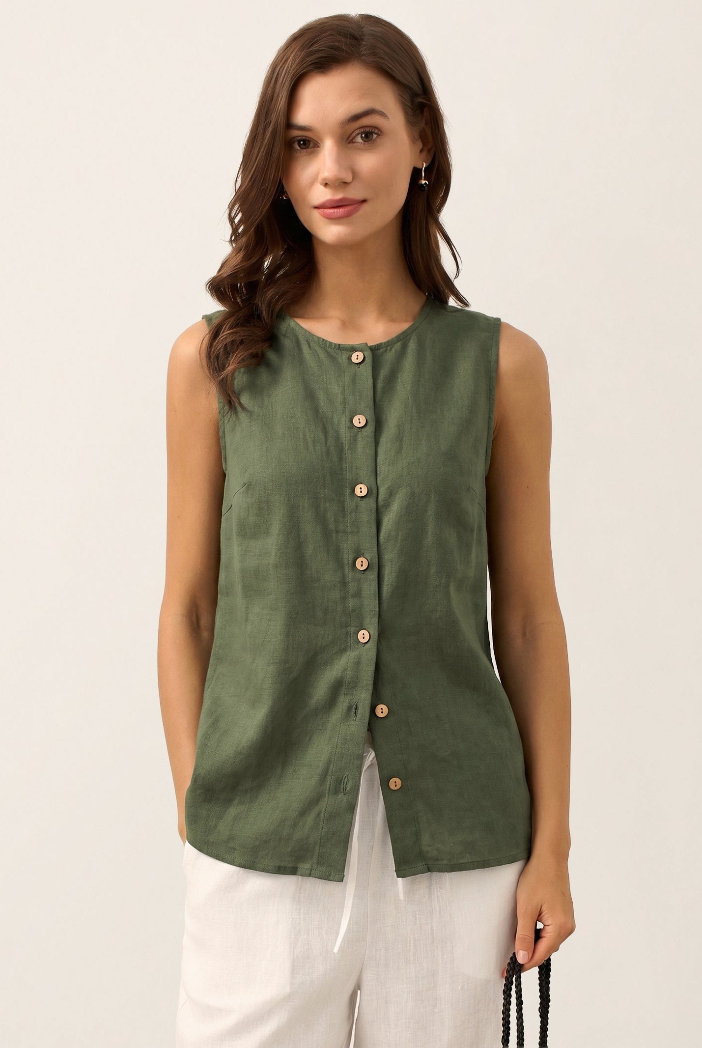 100% Linen Buttons Down Tank Top ERIN by LINTICO for women