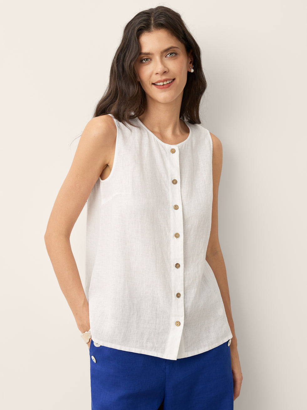 100% Linen Buttons Down Tank Top ERIN by LINTICO for women