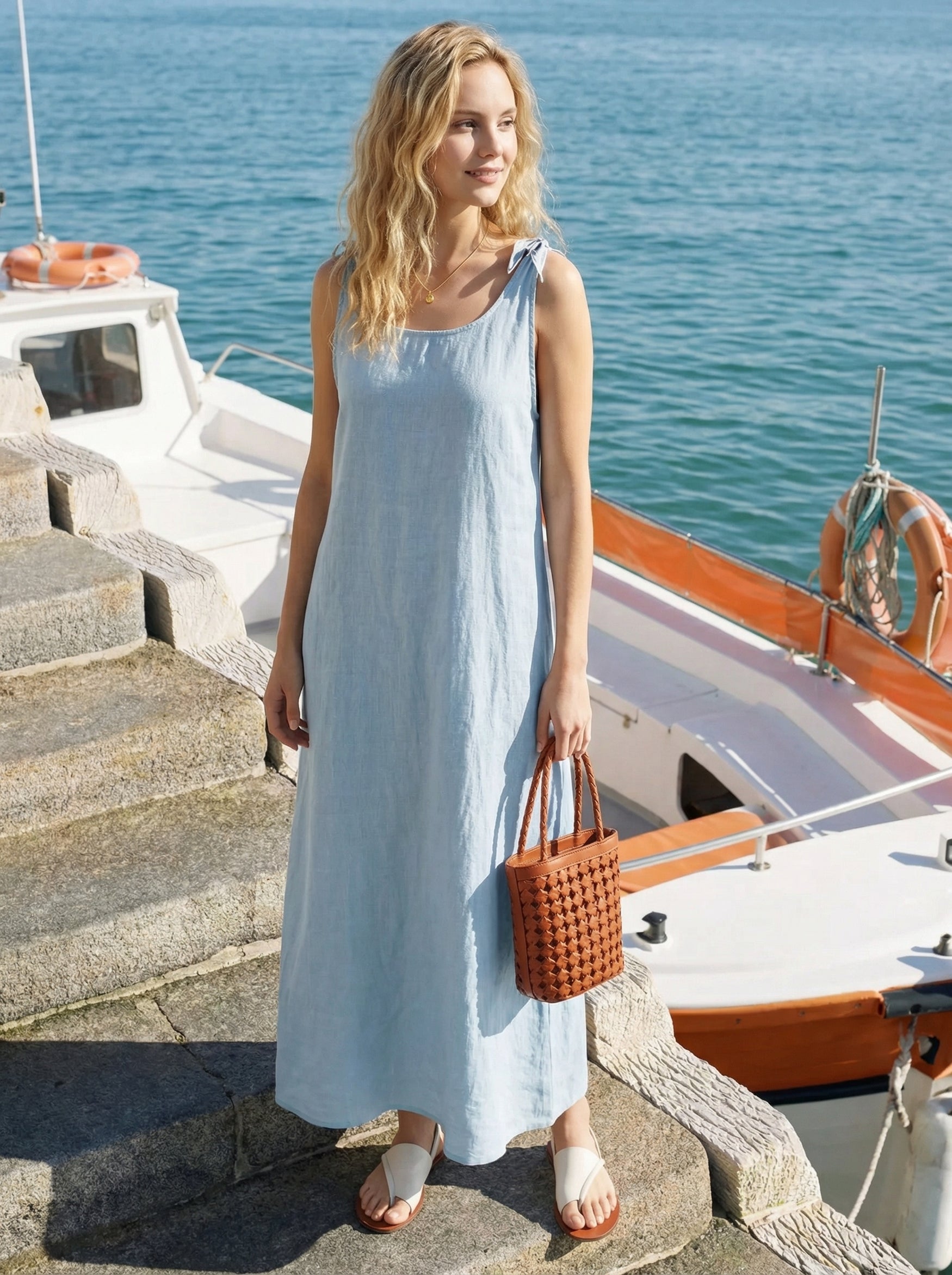 100% Linen Camisole Dress QEARL by LINTICO for women