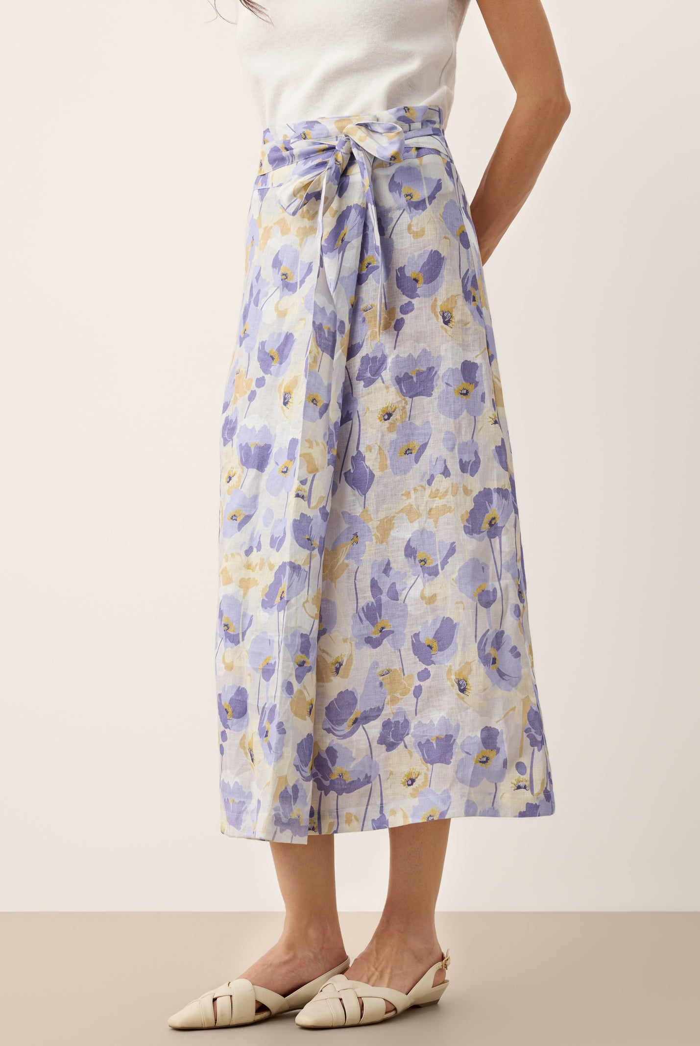100% Linen Adjustable Wrap-Tie Carnation Print Skirt FRANCESCA by LINTICO for women