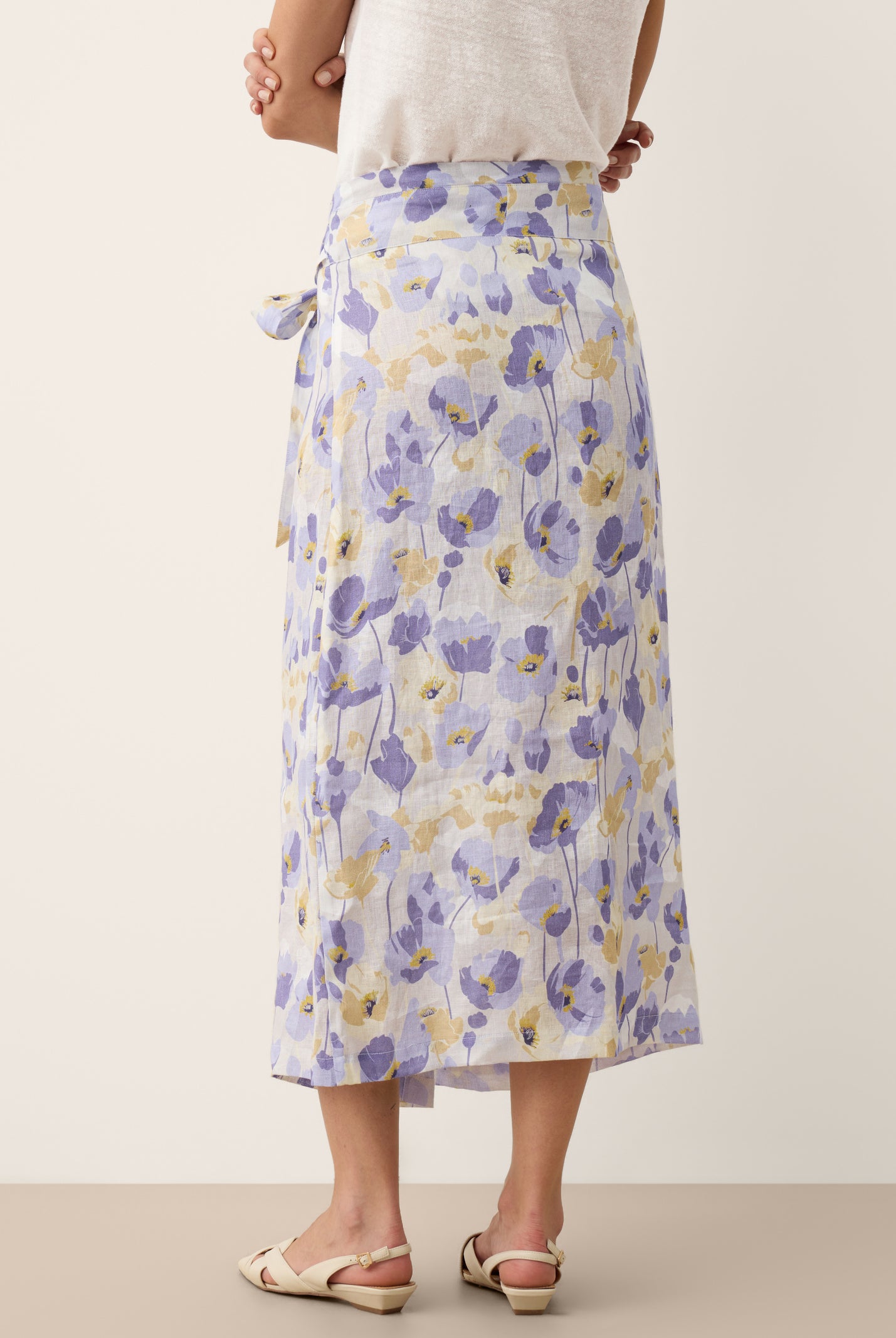 100% Linen Adjustable Wrap-Tie Carnation Print Skirt FRANCESCA by LINTICO for women