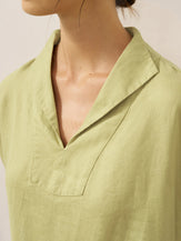 Robe midi trapèze femme SAGE 100% lin à col et taille plissée par LINTICO