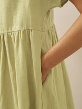 Robe midi trapèze femme SAGE 100% lin à col et taille plissée par LINTICO