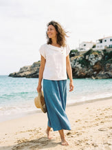 100% Linen Crescent Collar Flutter Sleeve Top FARA by LINTICO for women