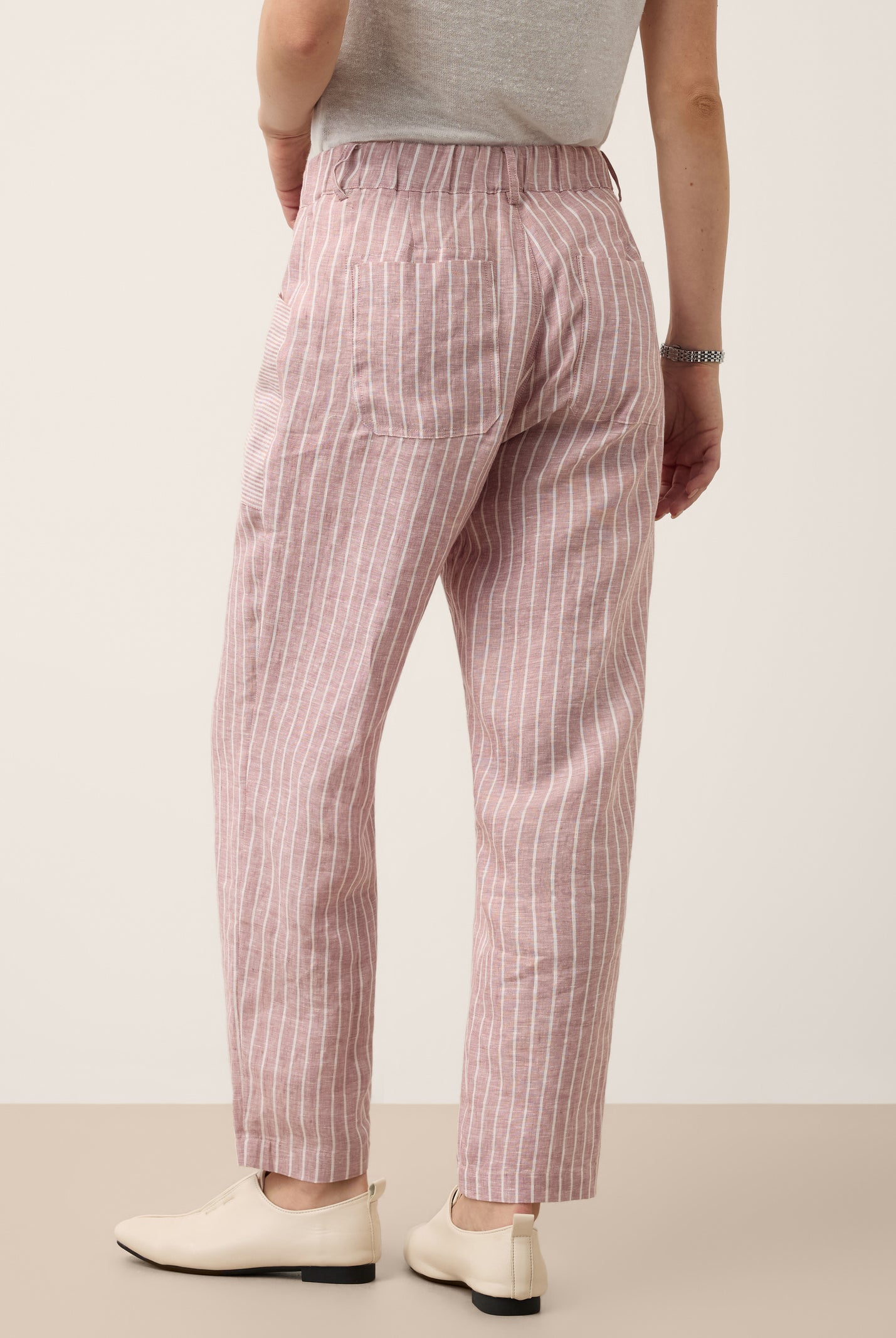 100% Linen Striped Patch Pocket Tapered Pants NERISSAH by LINTICO for women