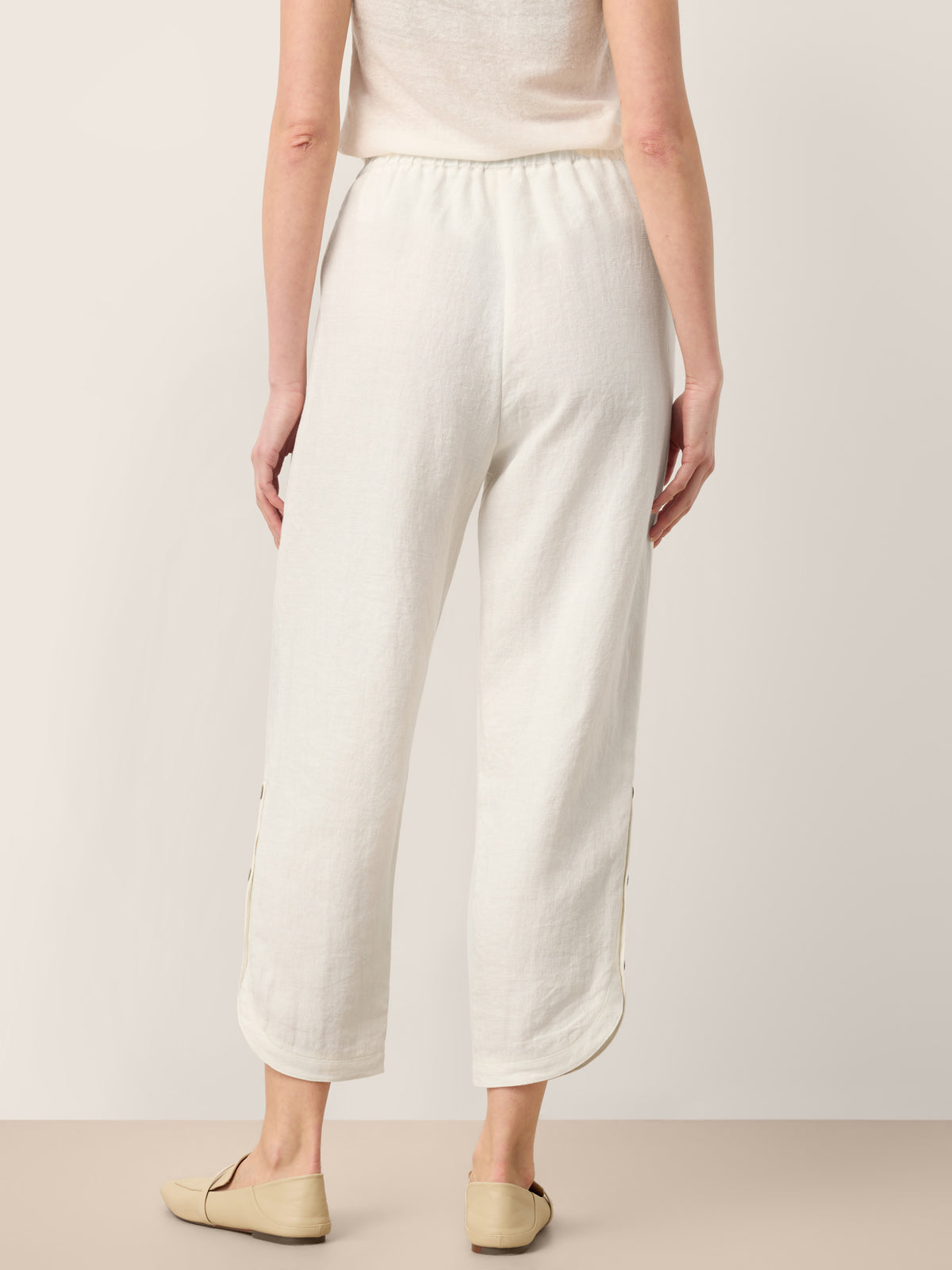 100% Linen Double Pleat Button Hem Pull-On Pants LINDSEY by LINTICO for women