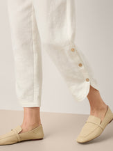 100% Linen Double Pleat Button Hem Pull-On Pants LINDSEY by LINTICO for women
