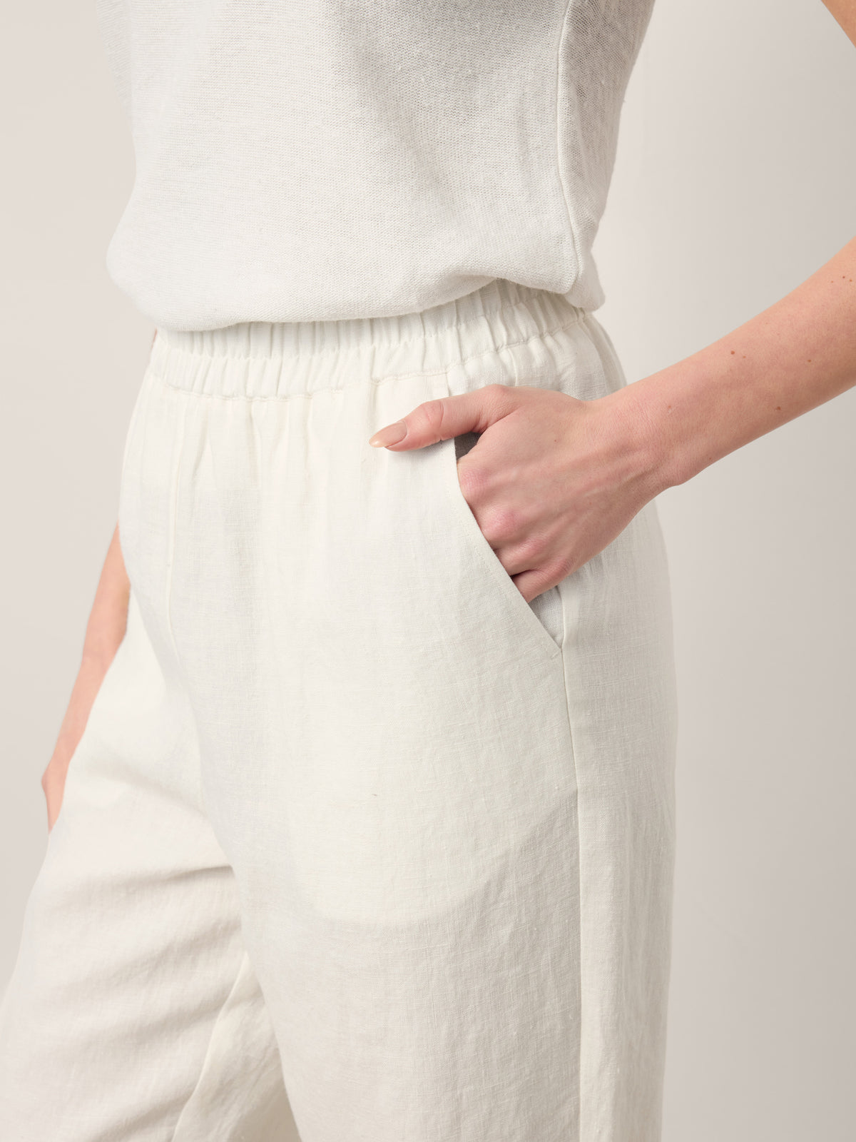 100% Linen Double Pleat Button Hem Pull-On Pants LINDSEY by LINTICO for women