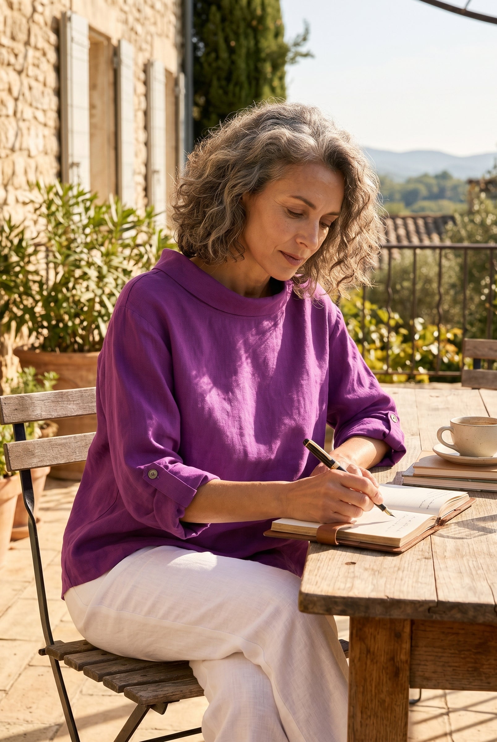 100% Linen Draped Neck Top HOLLIS by LINTICO for women
