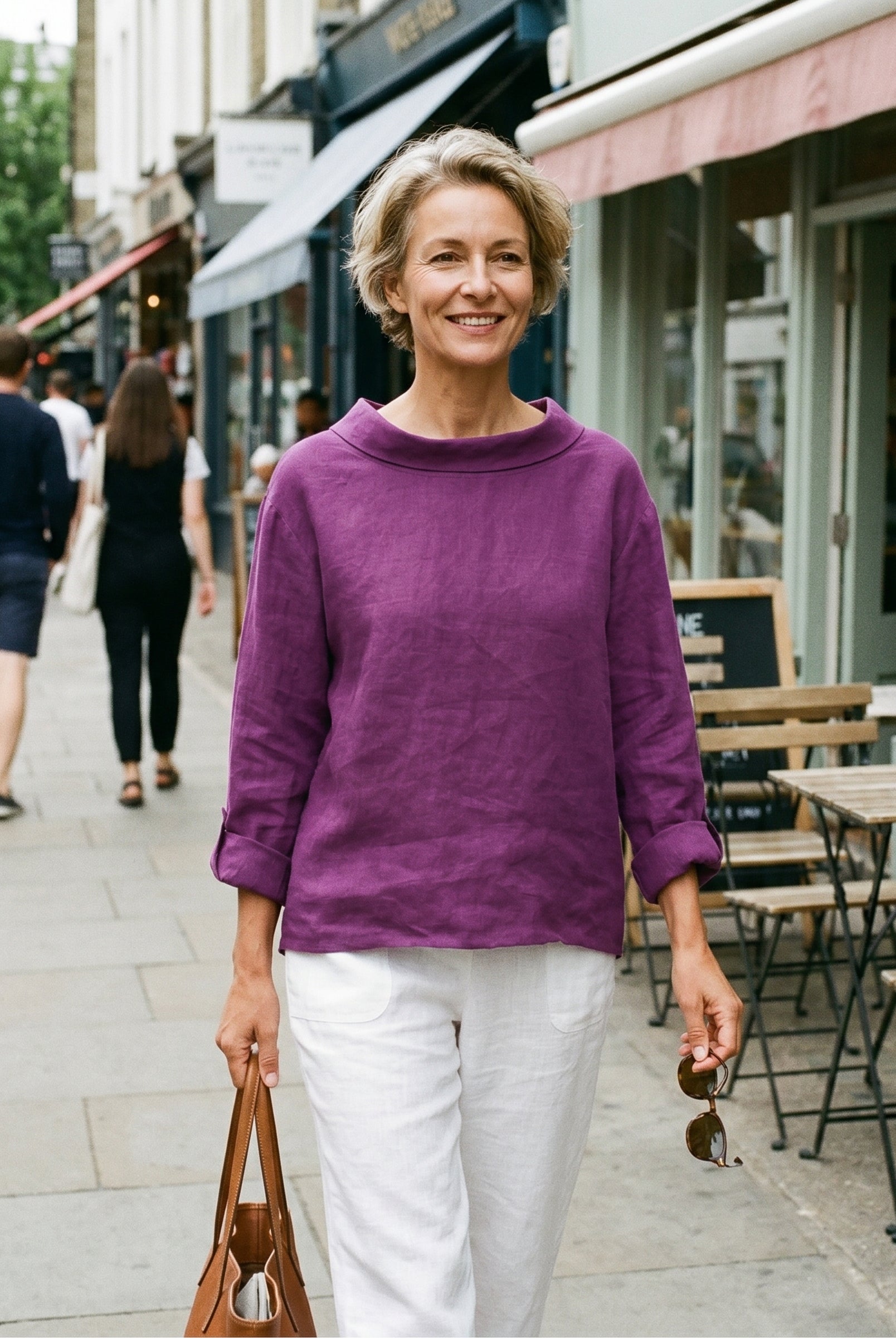 100% Linen Draped Neck Top HOLLIS by LINTICO for women