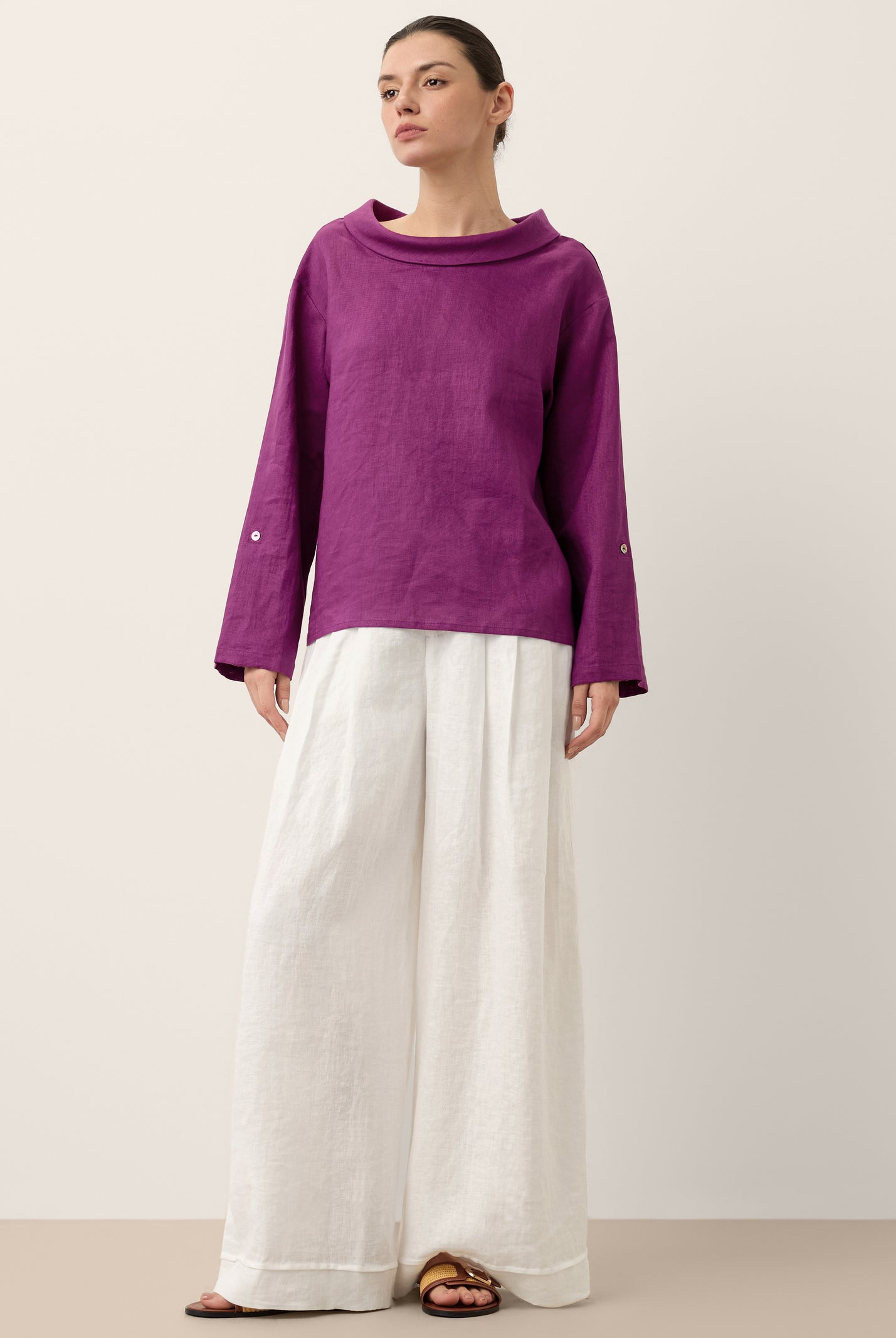 100% Linen Draped Neck Top HOLLIS by LINTICO for women