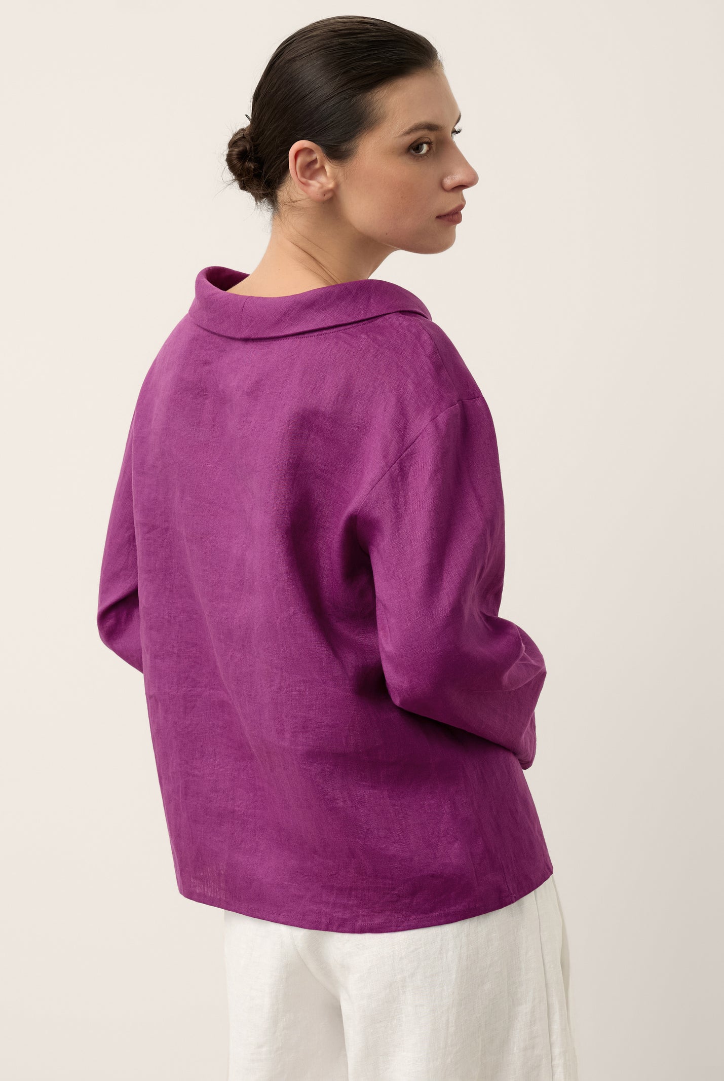 100% Linen Draped Neck Top HOLLIS by LINTICO for women
