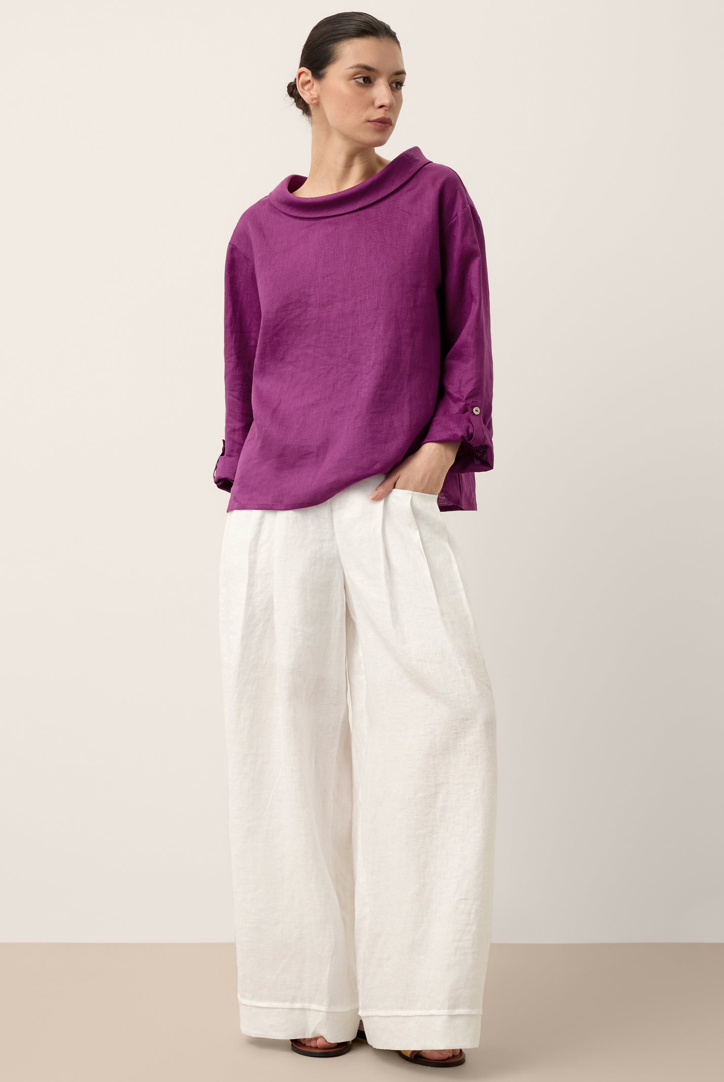 100% Linen Draped Neck Top HOLLIS by LINTICO for women