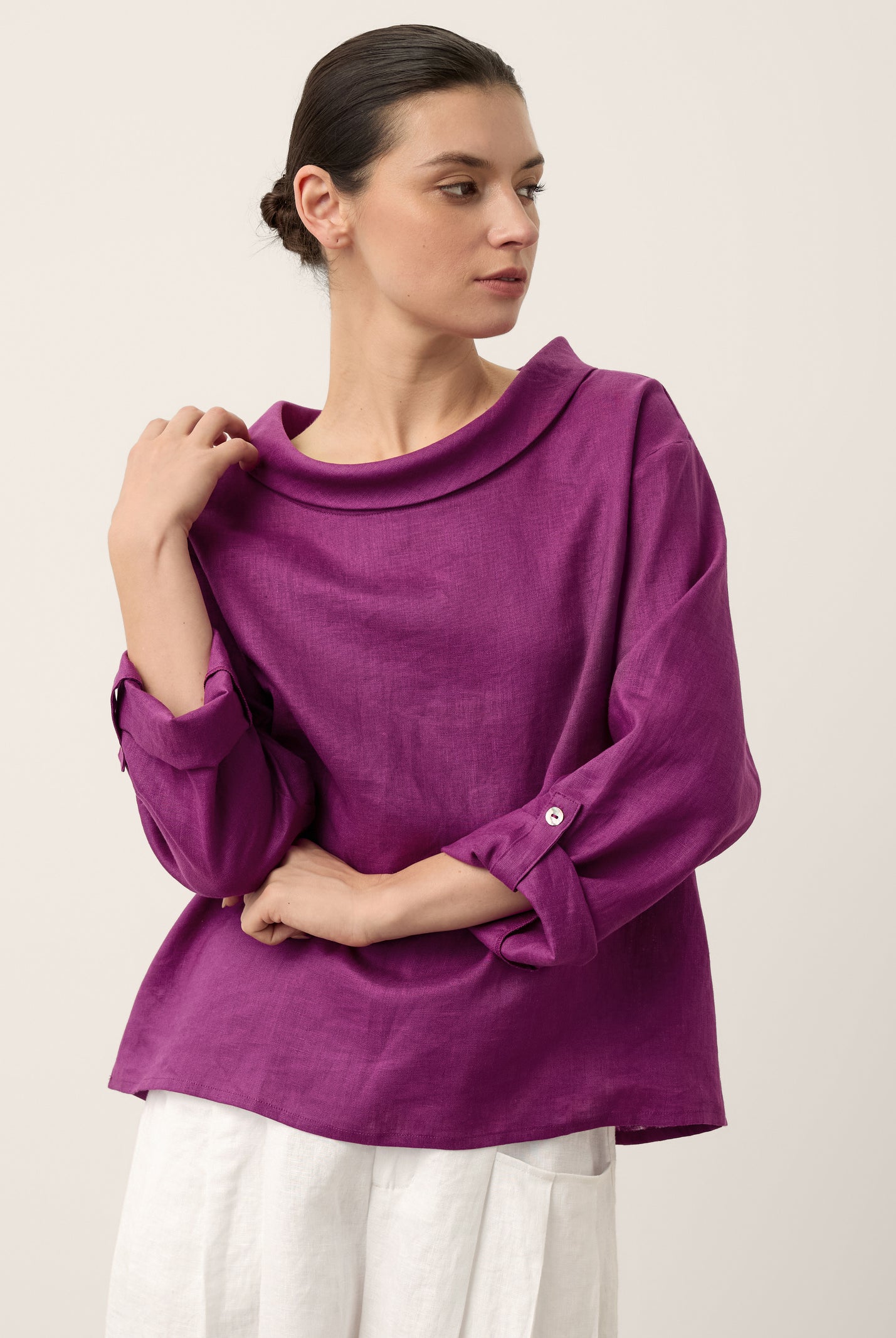 100% Linen Draped Neck Top HOLLIS by LINTICO for women