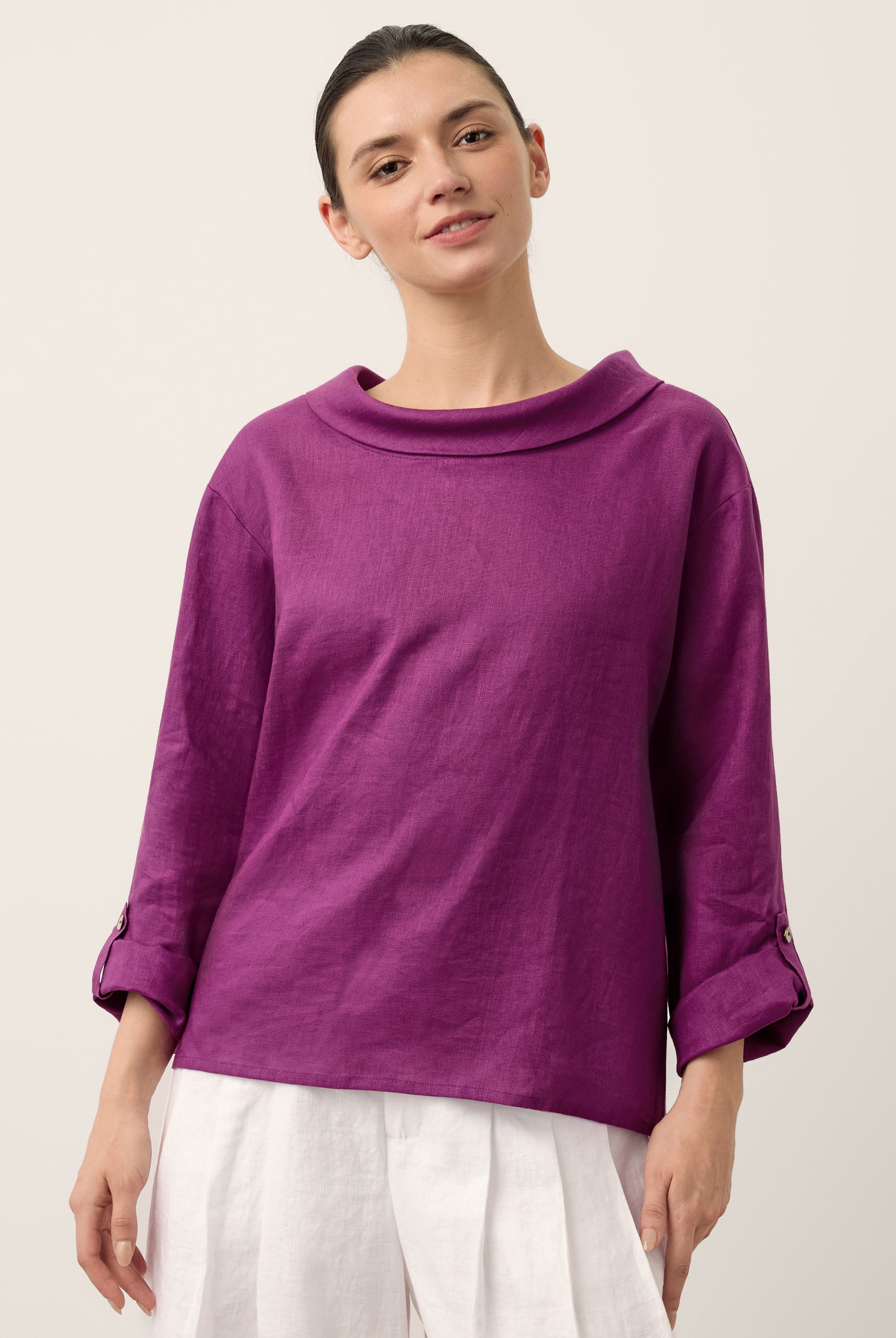 100% Linen Draped Neck Top HOLLIS by LINTICO for women