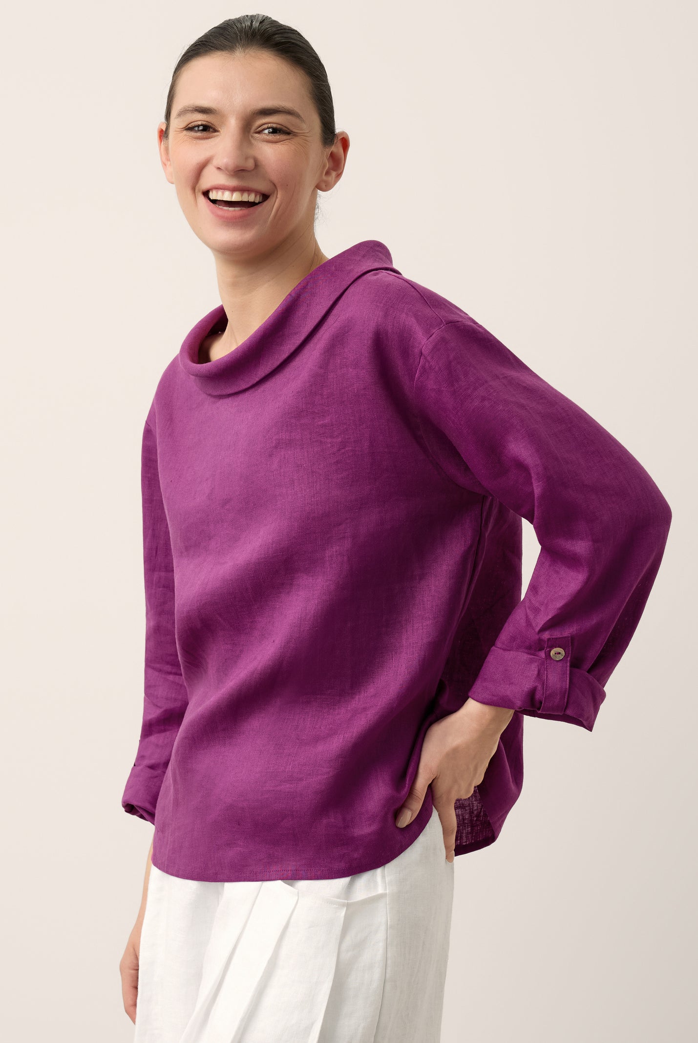 100% Linen Draped Neck Top HOLLIS by LINTICO for women