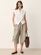 100% Linen Drawstring Hem Elasticated Waist Balloon Pants CALANTHE by LINTICO for women