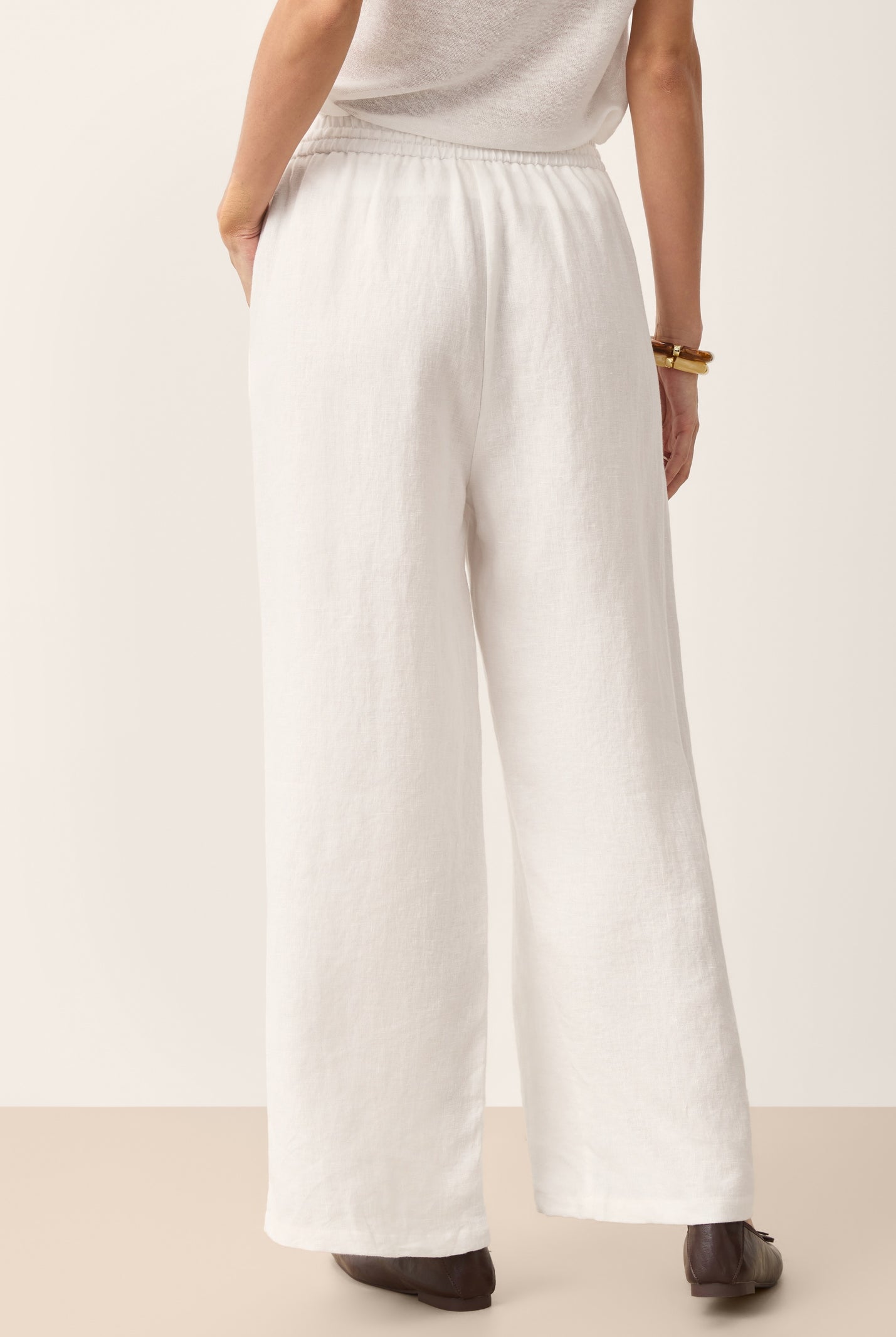 100% Linen Convertible Drawstring Hem Elasticated Waist Wide-Leg Pants YSELINE by LINTICO for women