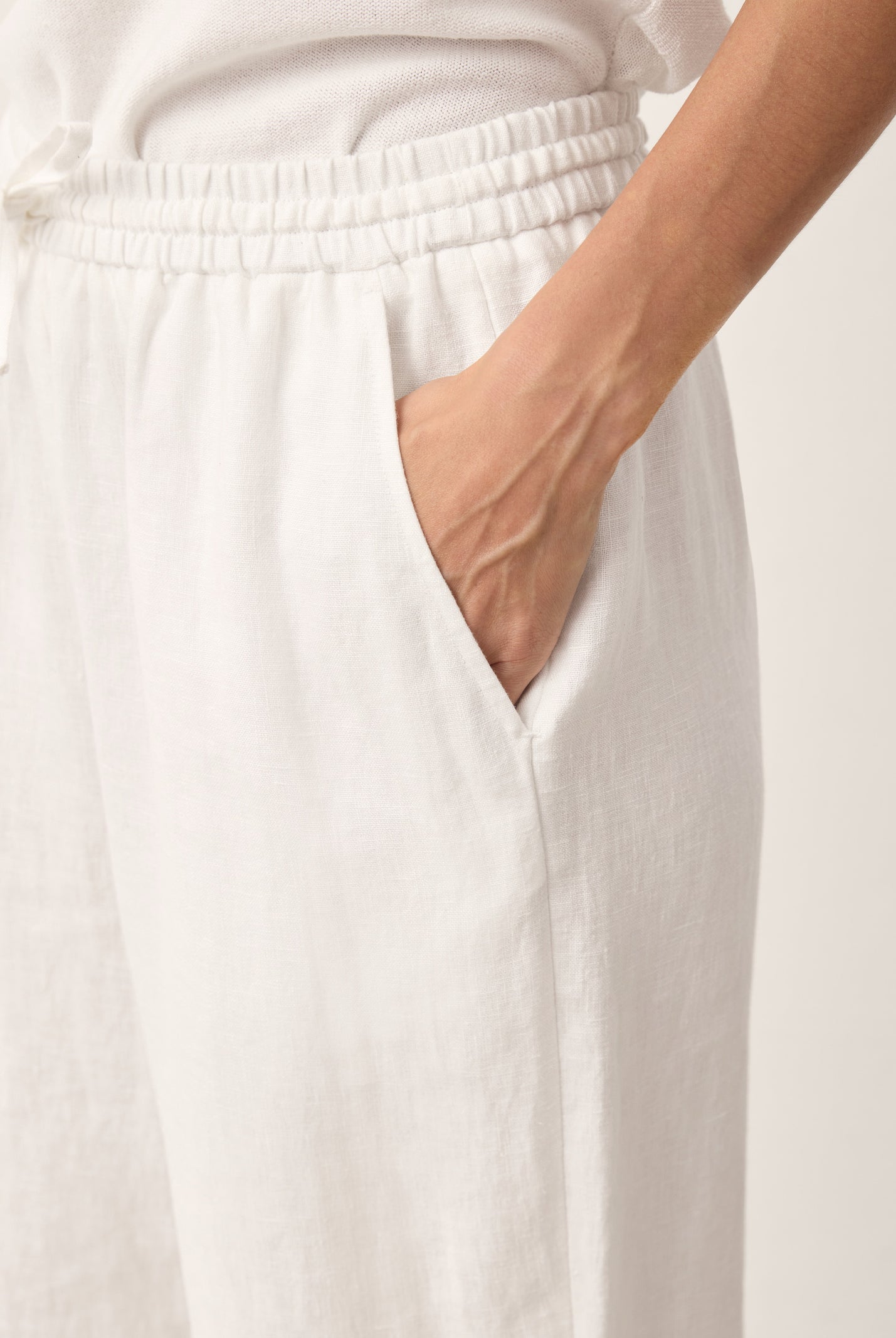100% Linen Convertible Drawstring Hem Elasticated Waist Wide-Leg Pants YSELINE by LINTICO for women