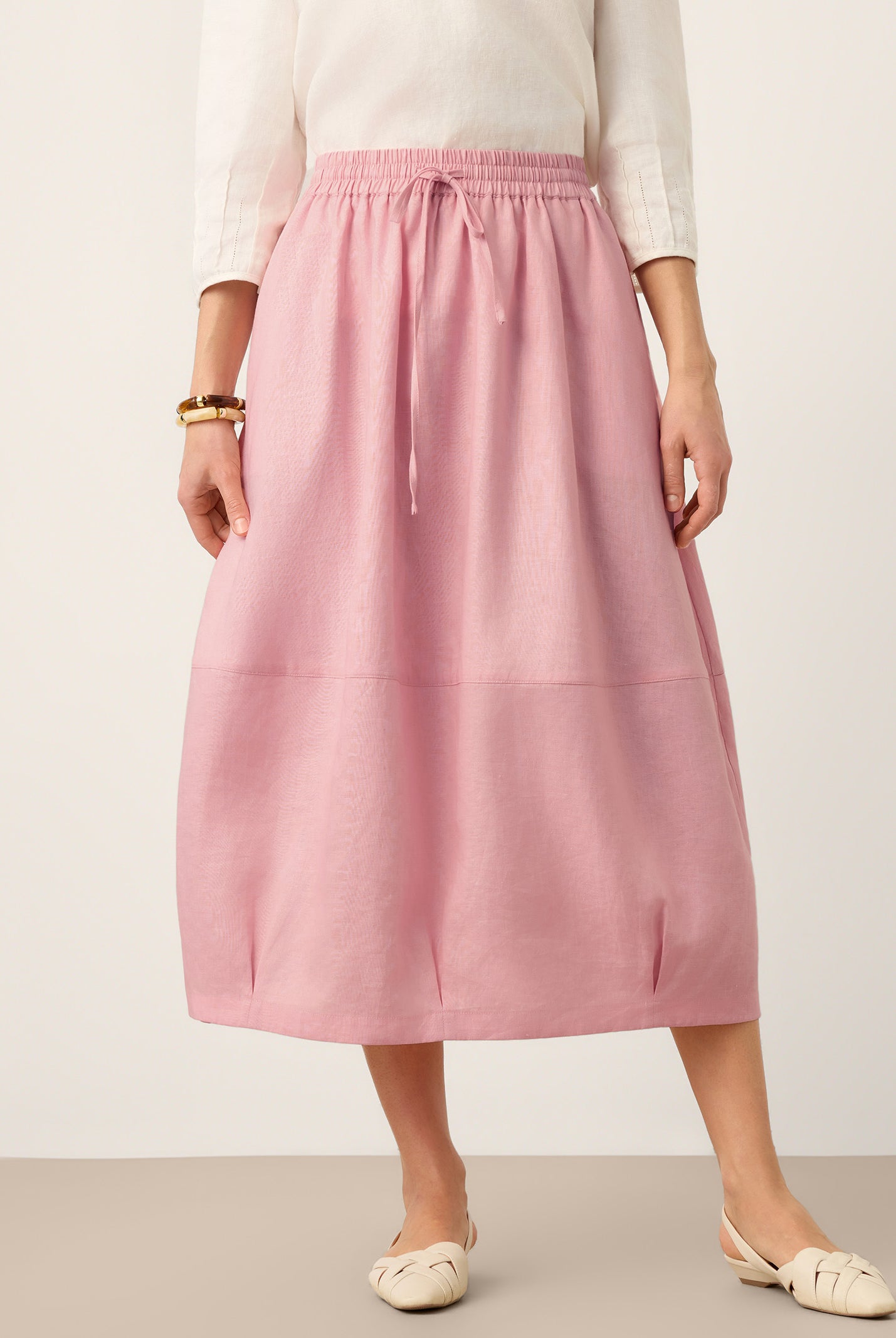 100% Linen Drawstring Lantern Maxi Skirt with Pockets ROXANNE by LINTICO for women