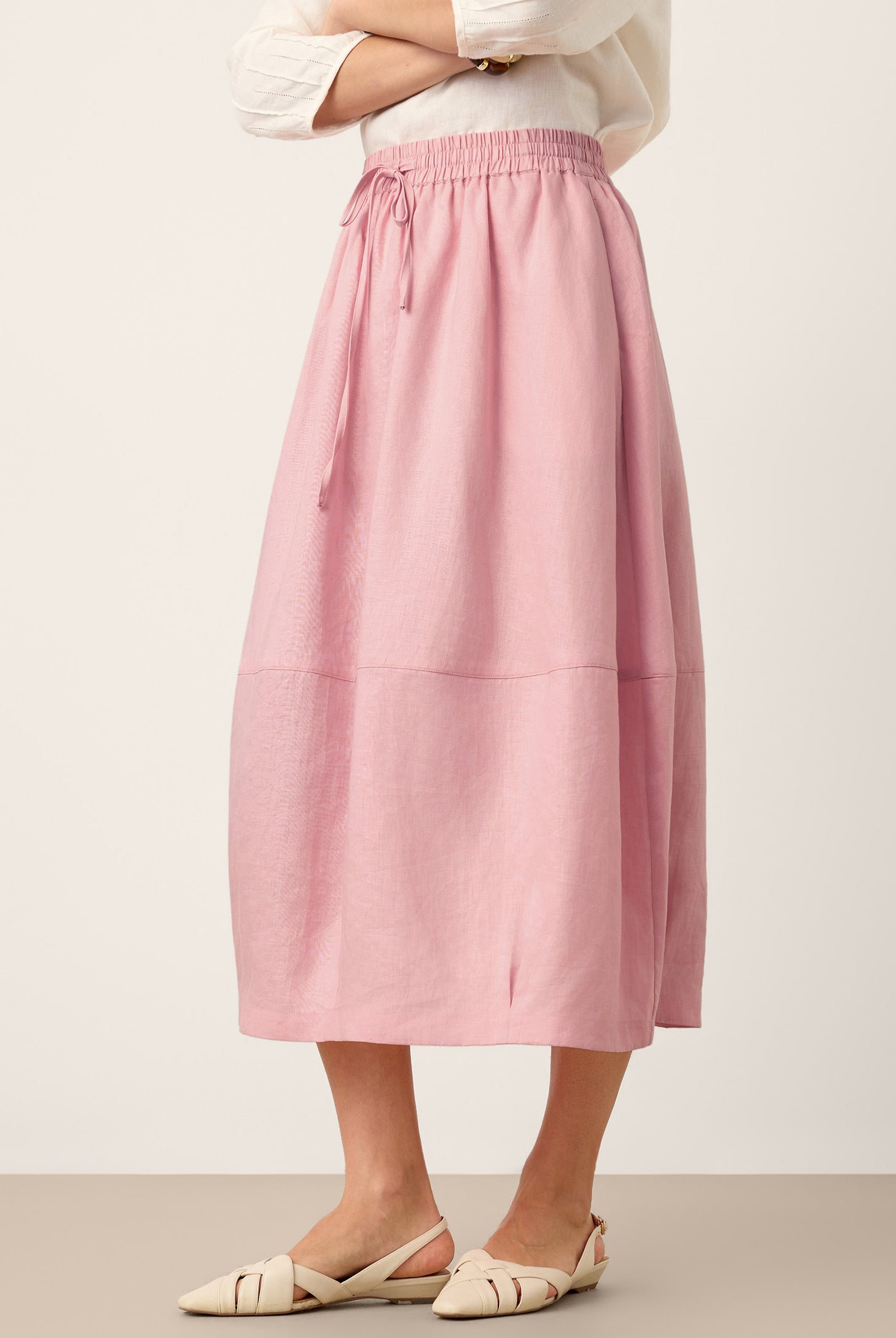 100% Linen Drawstring Lantern Maxi Skirt with Pockets ROXANNE by LINTICO for women