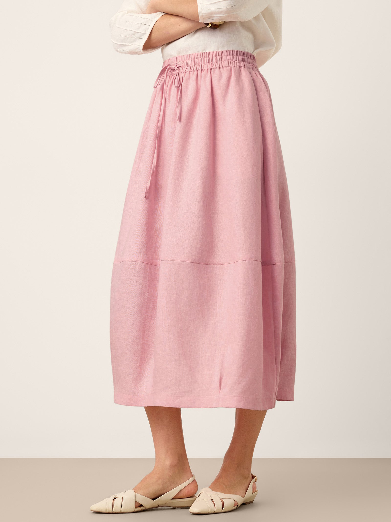 100% Linen Drawstring Lantern Maxi Skirt with Pockets ROXANNE by LINTICO for women