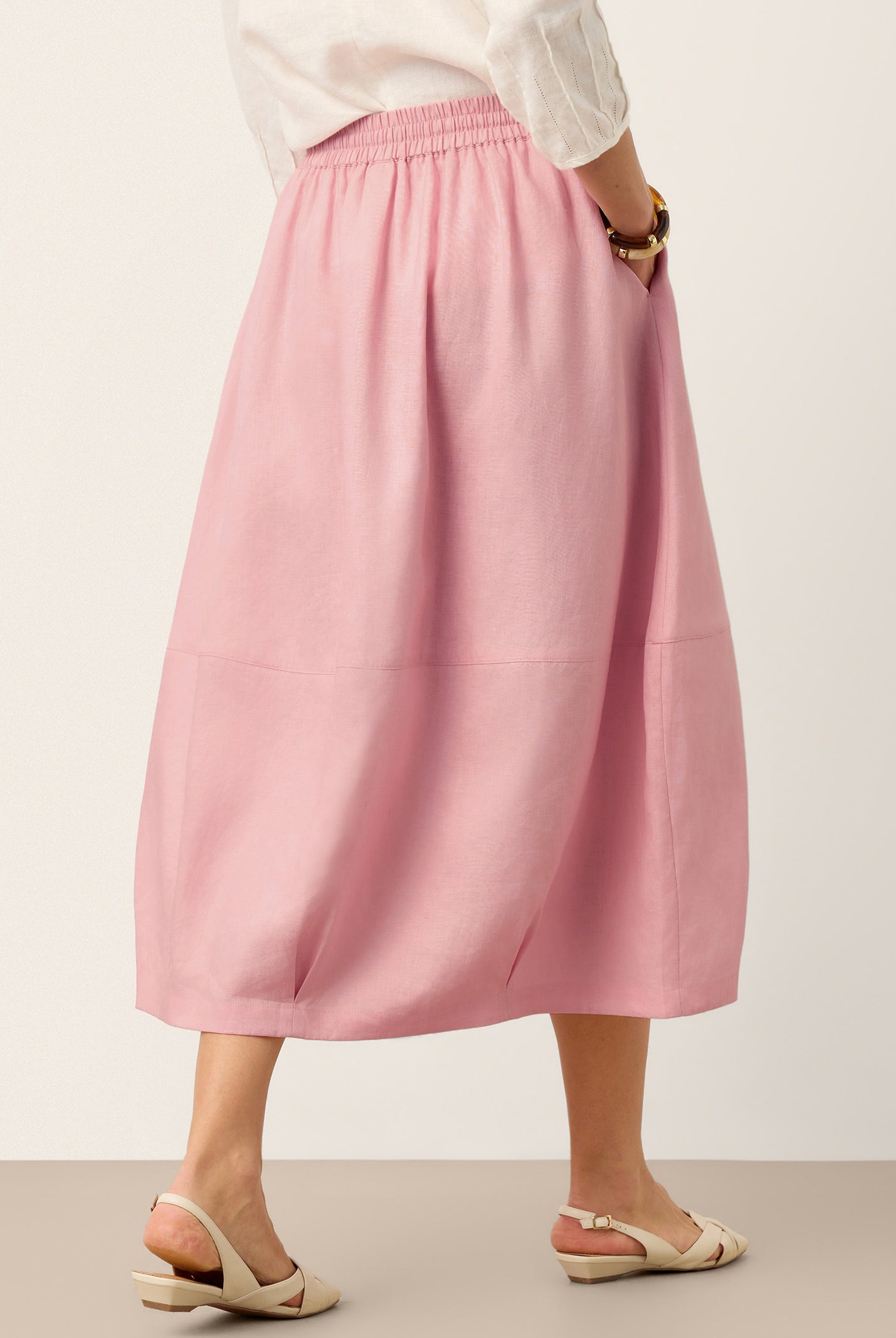 100% Linen Drawstring Lantern Maxi Skirt with Pockets ROXANNE by LINTICO for women