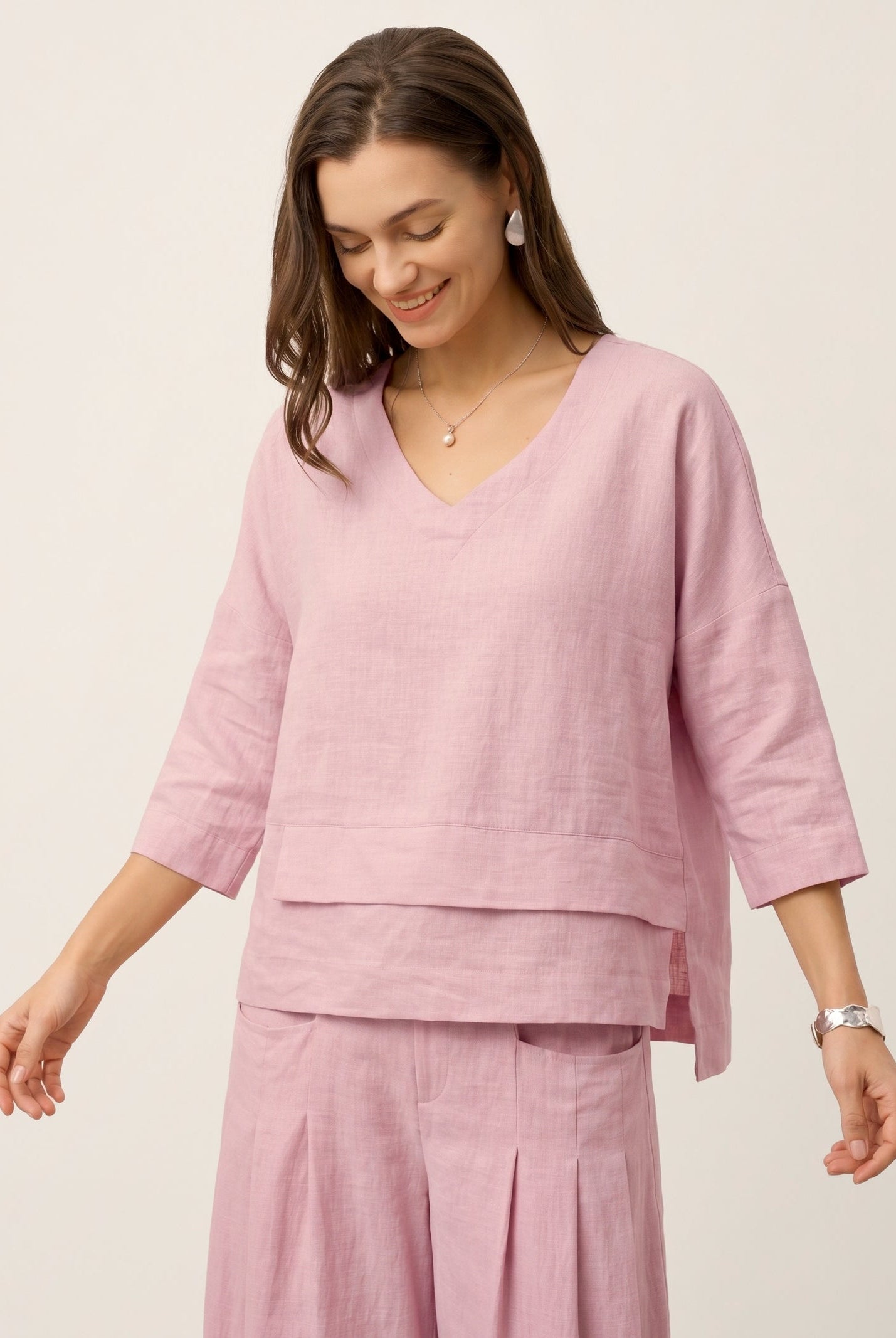 100% Linen Drop Shoulder Asymmetric Layered Hem Overtop VIOLA by LINTICO for women